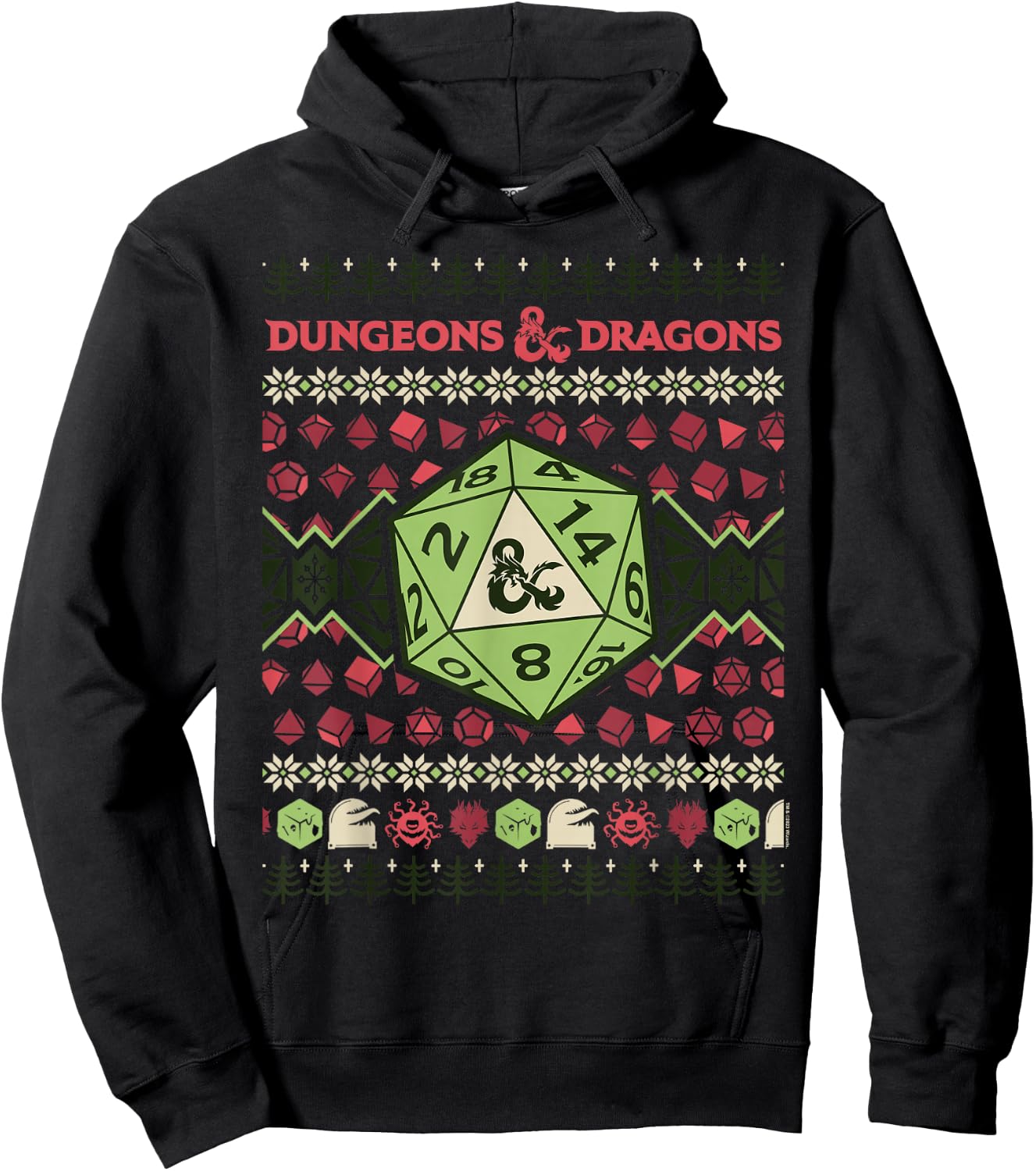 Dungeons & Dragons 20-Sided Dice Ugly Christmas Hoodie - Hoodie | Black