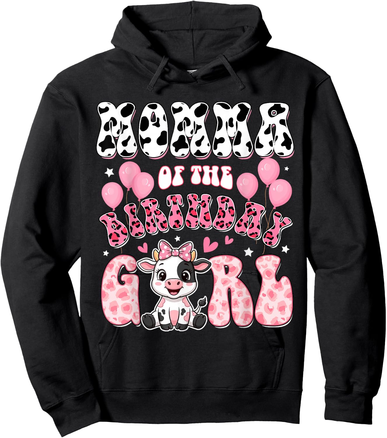 Momma of The Birthday Girl Cow Farm Family 1St Birthday Hoodie - Hoodie | Black
