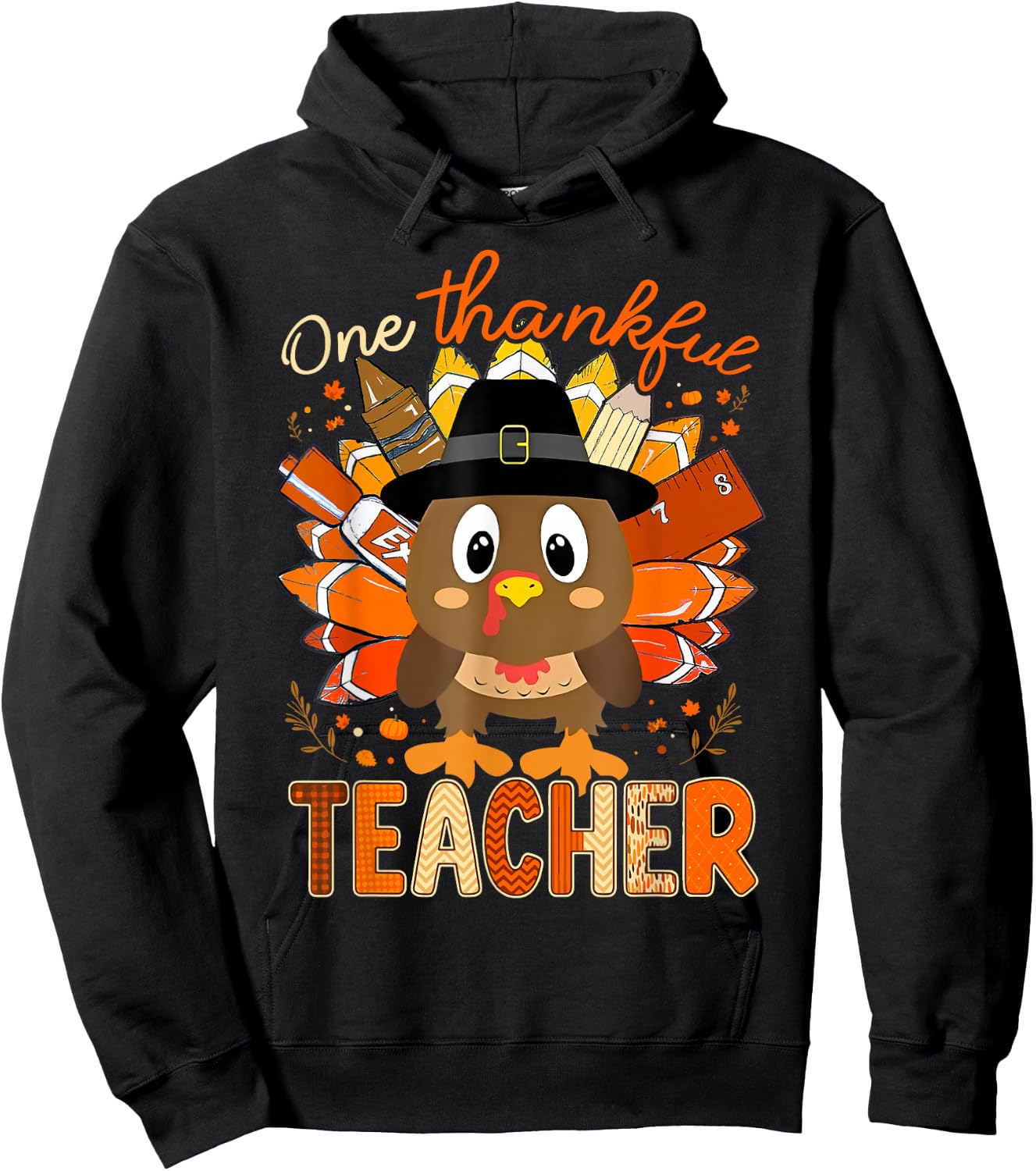 One Thankful Teacher Turkey Pencil Thanksgiving Teachers Hoodie - Hoodie | Black