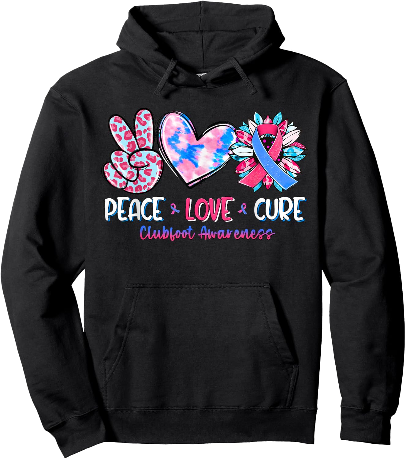 Peace Love Cure Sunflower Clubfoot Awareness Hoodie - Hoodie | Black