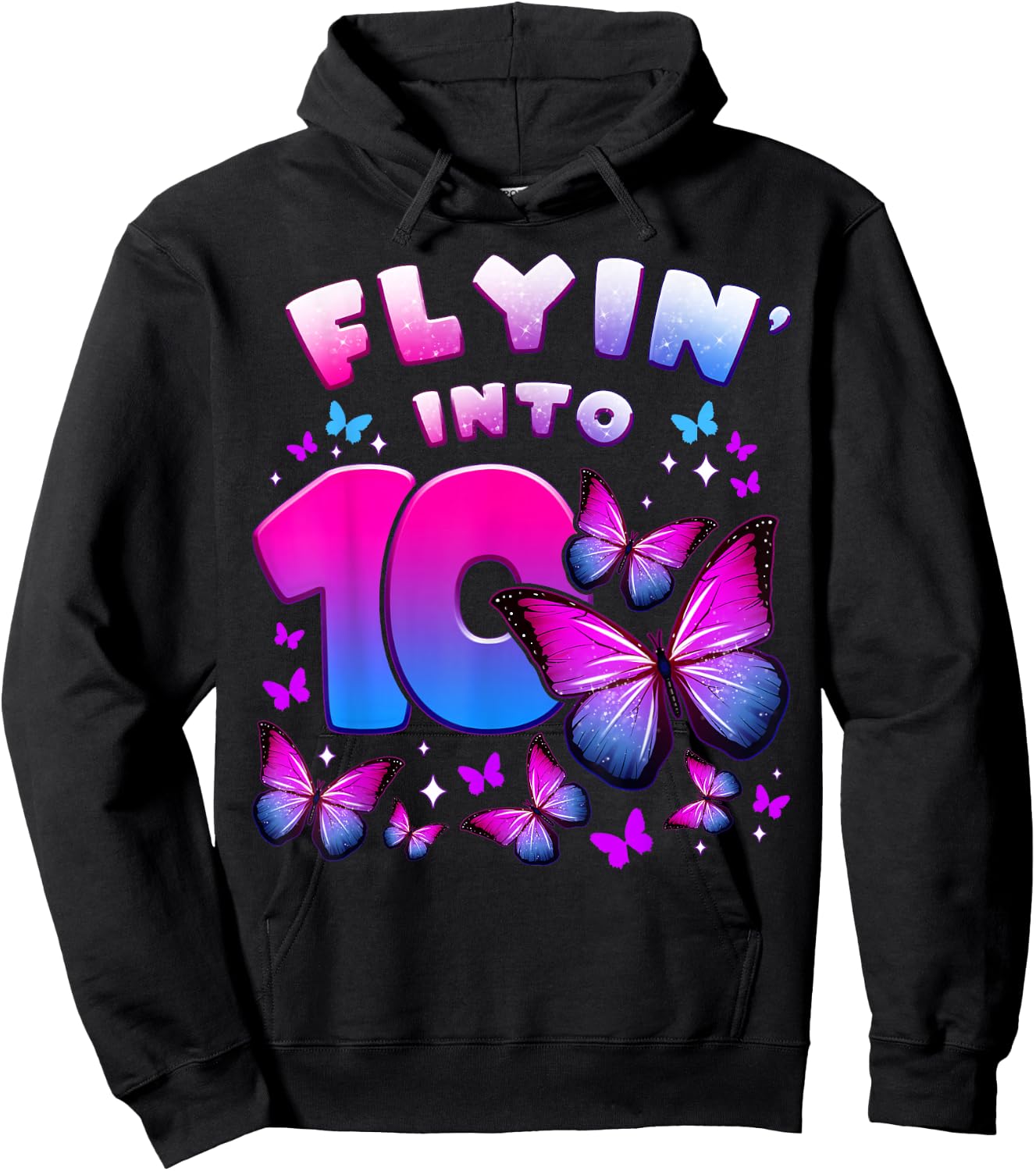 Birthday Girl 10 Years Old Butterfly Number 10 Hoodie - Hoodie | Black