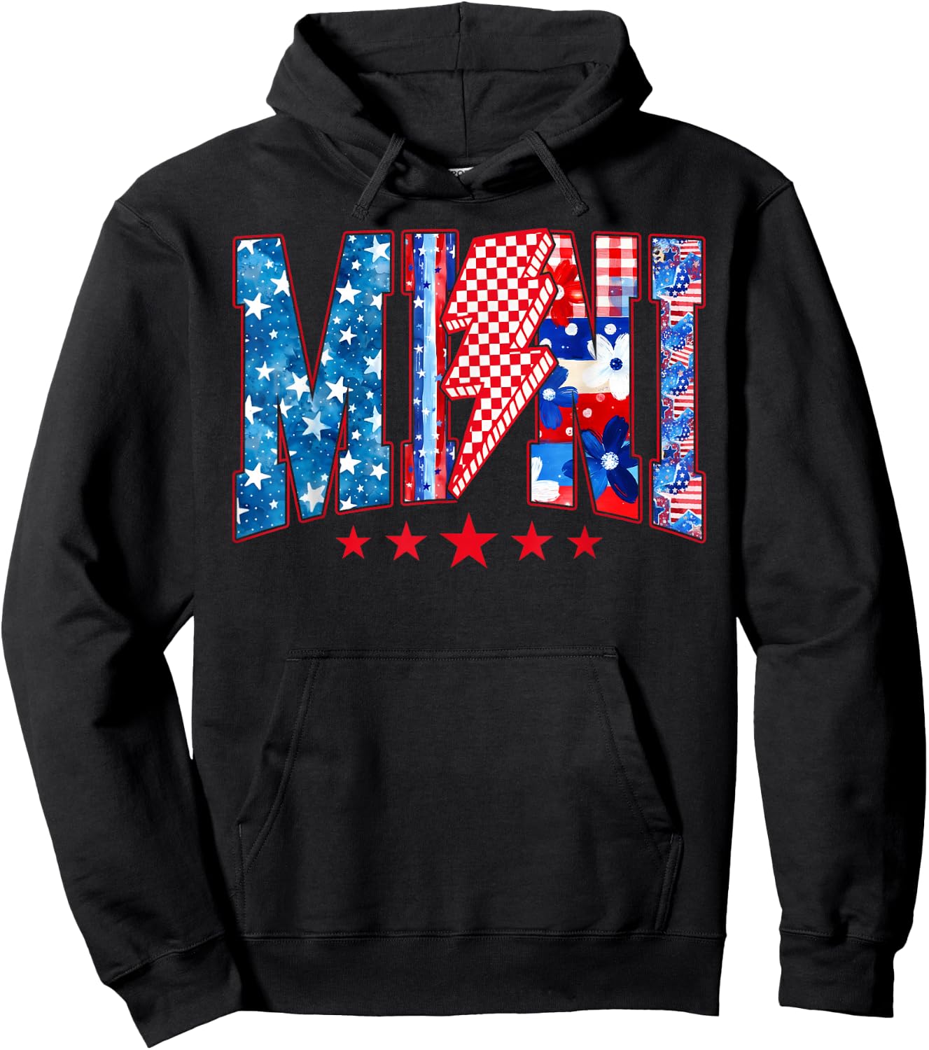 4th of July American Mini Patriotic Stars Women Hoodie - Hoodie | Black