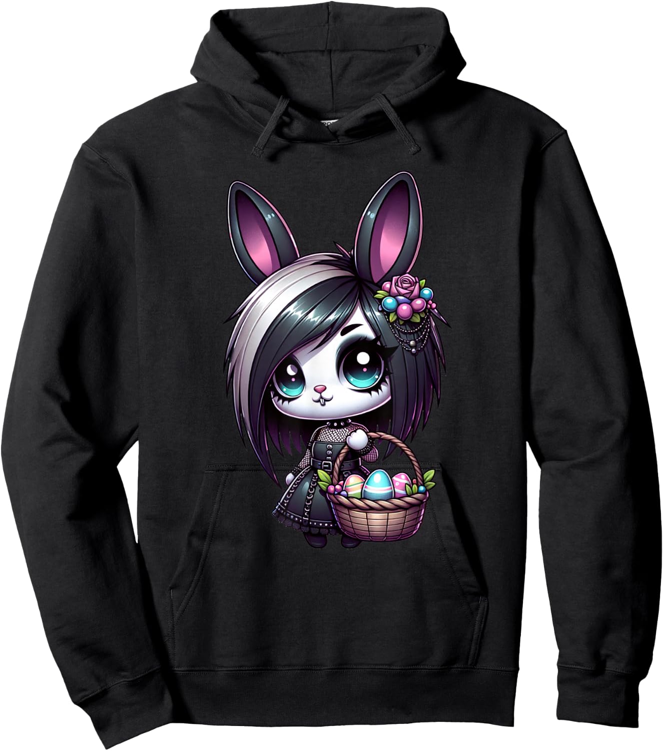 Easter Bunny Goth Girl Emo Gothic Whimsigoth Style Graphic Hoodie - Hoodie | Black
