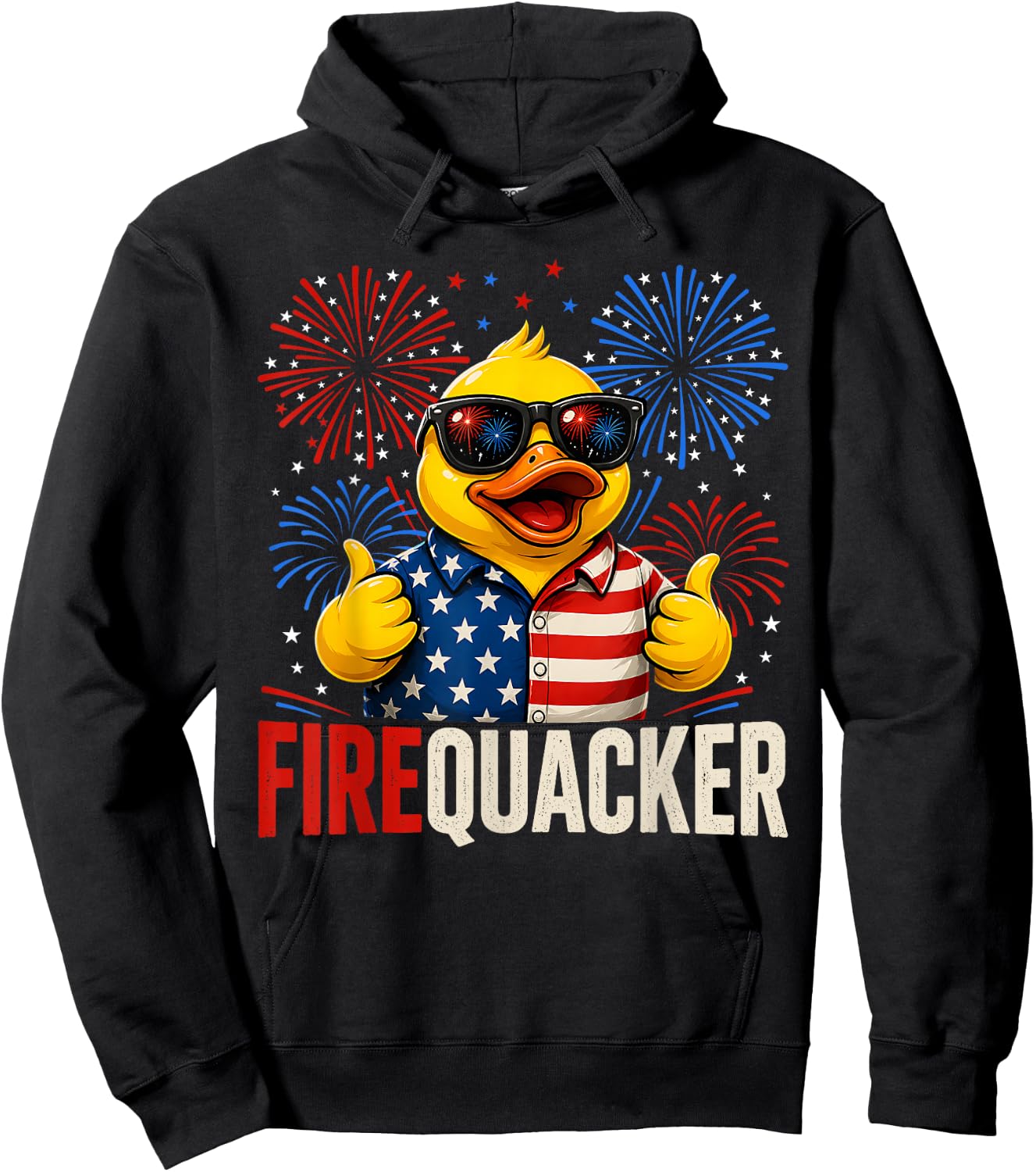 Firequacker Duck Patriotic Funny USA 4th of July Hoodie - Hoodie | Black