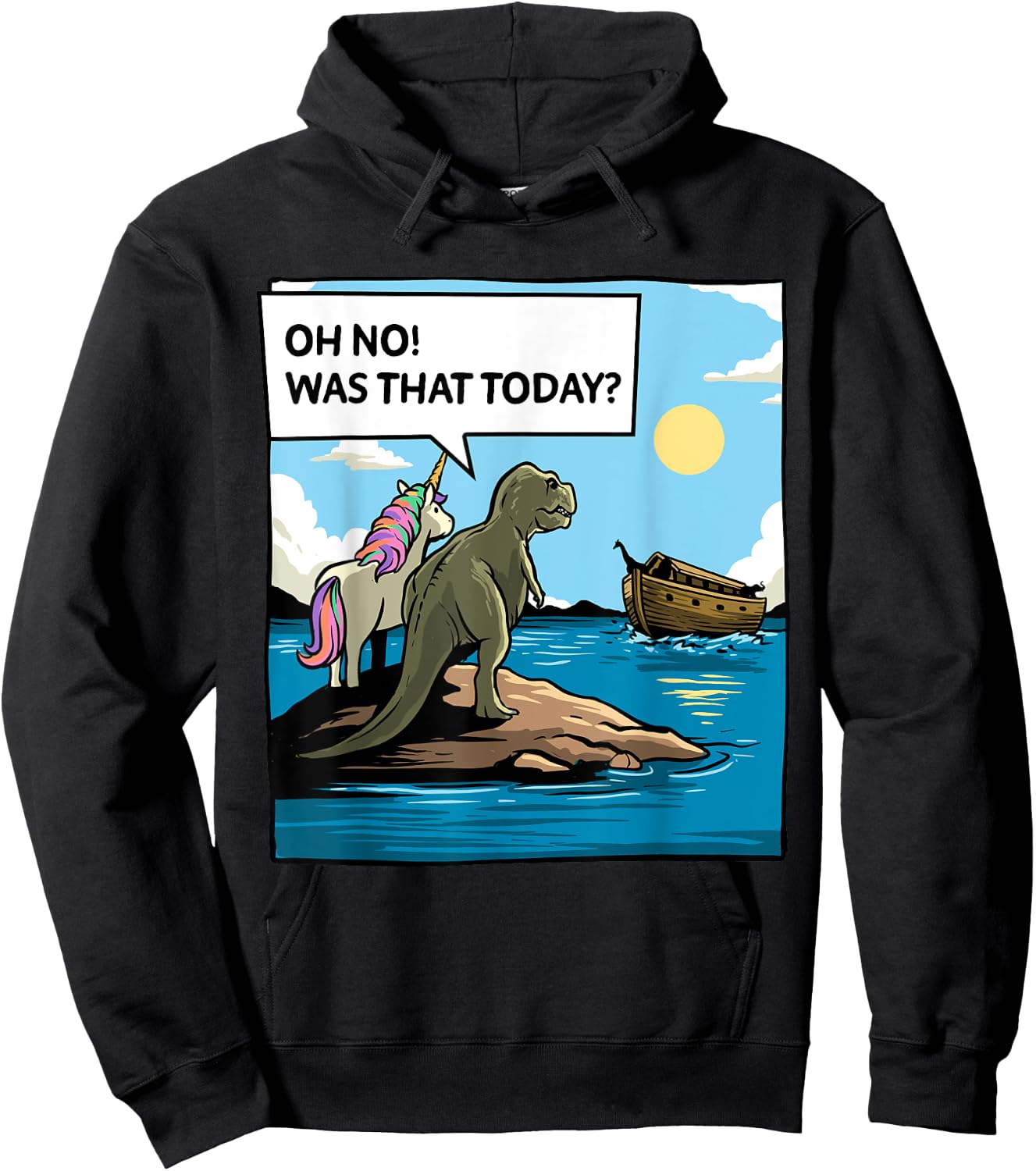Christian Noah's Ark Bibble Pun Last Unicorn Dinosaur Funny Hoodie - Hoodie | Black