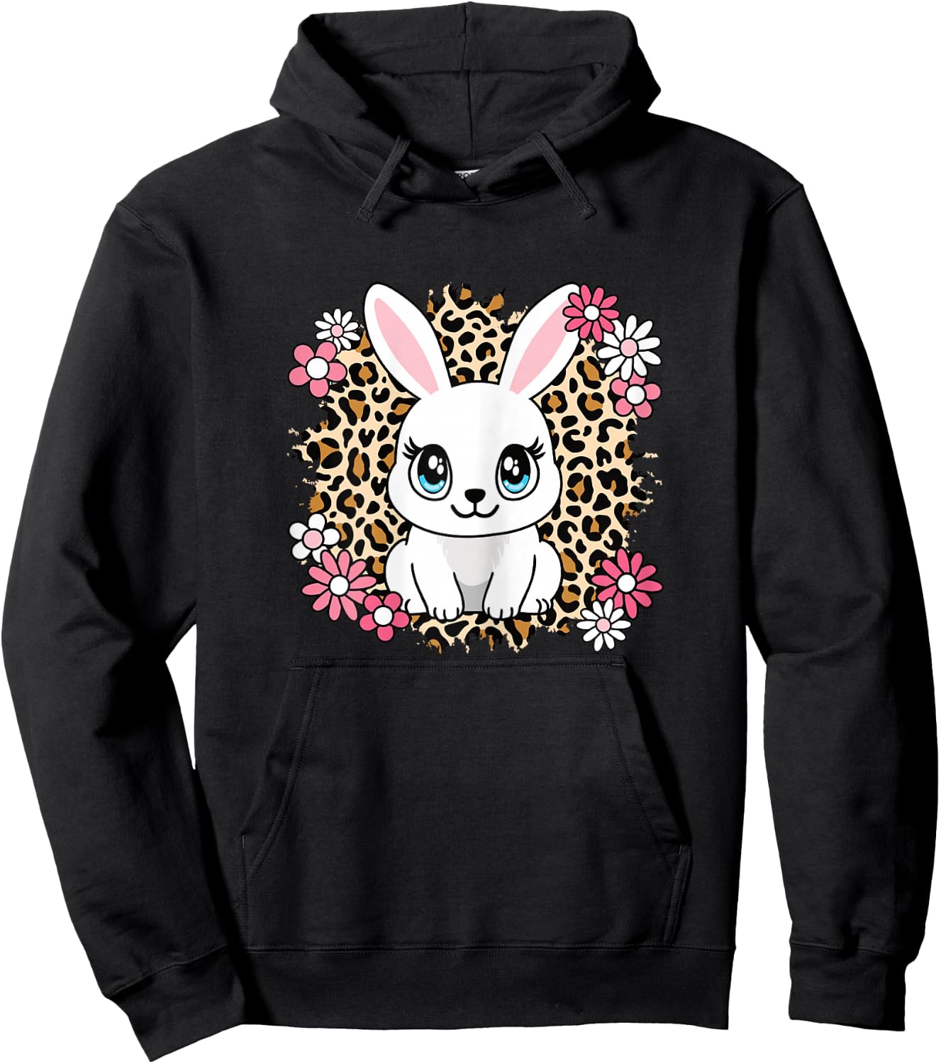 Cute Rabbit Flowers Bunny Lover Women Girls Kids Hoodie - Hoodie | Black