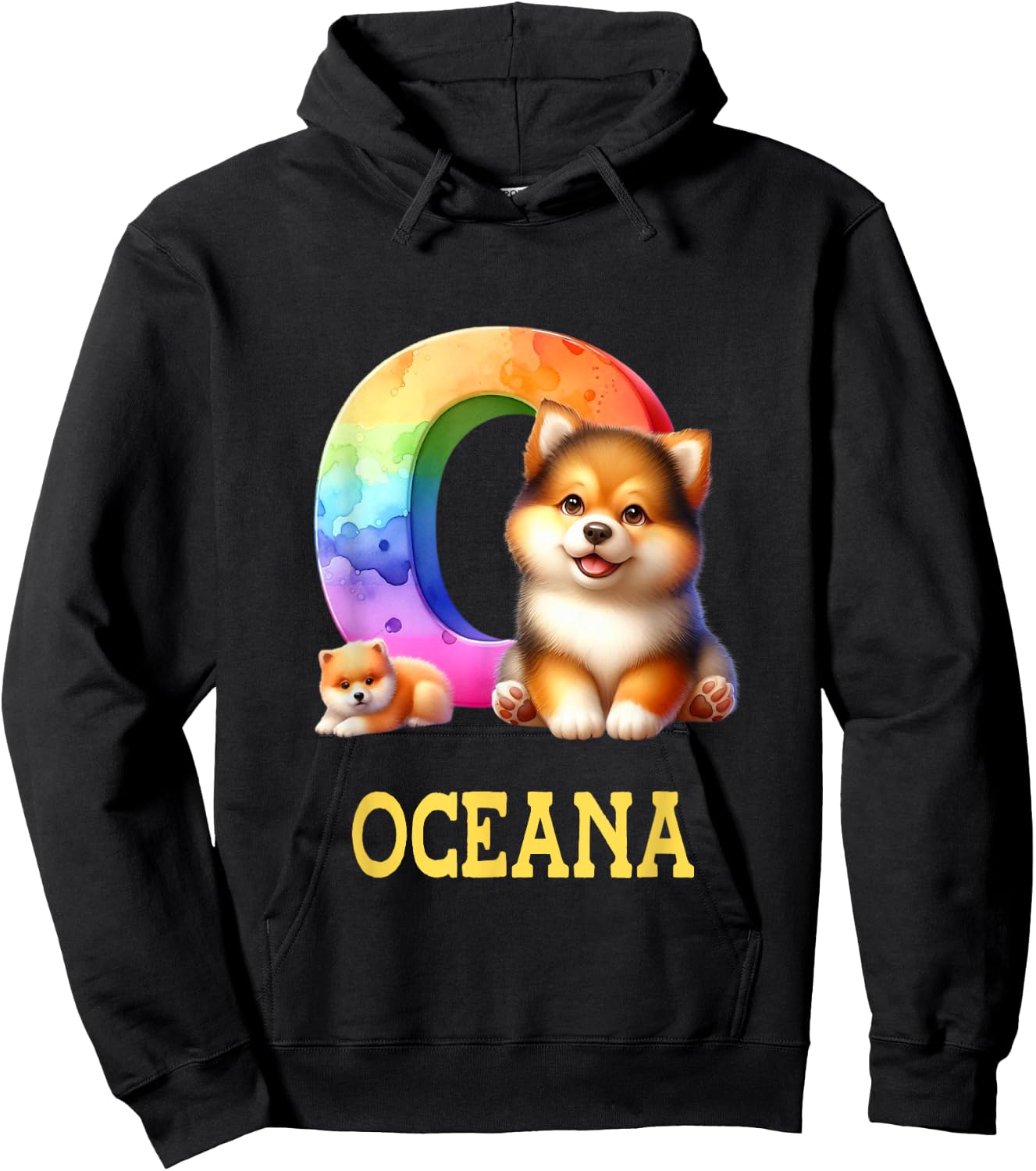 Cute Dogs Letter Oceana Name Rainbow Dog Hoodie - Hoodie | Black