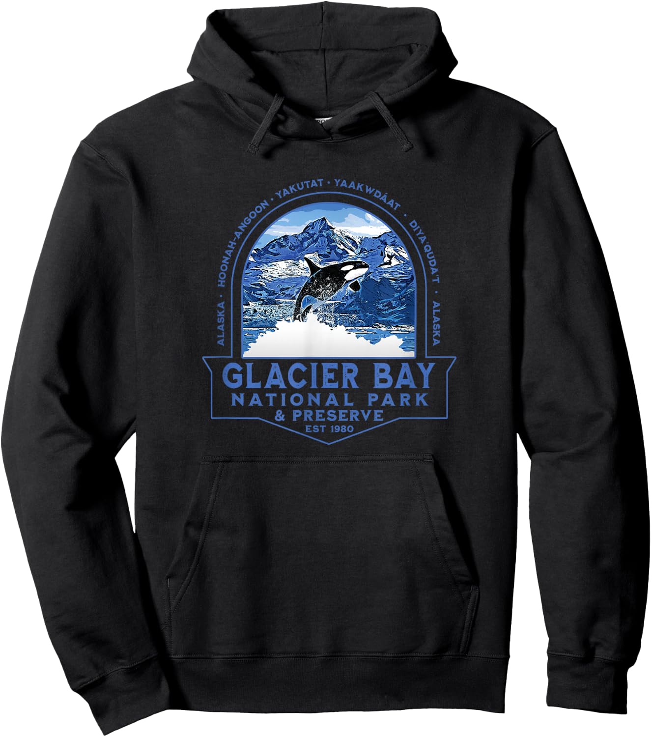 Glacier Bay National Park Alaska Orca Mountains Souvenir Hoodie - Hoodie | Black