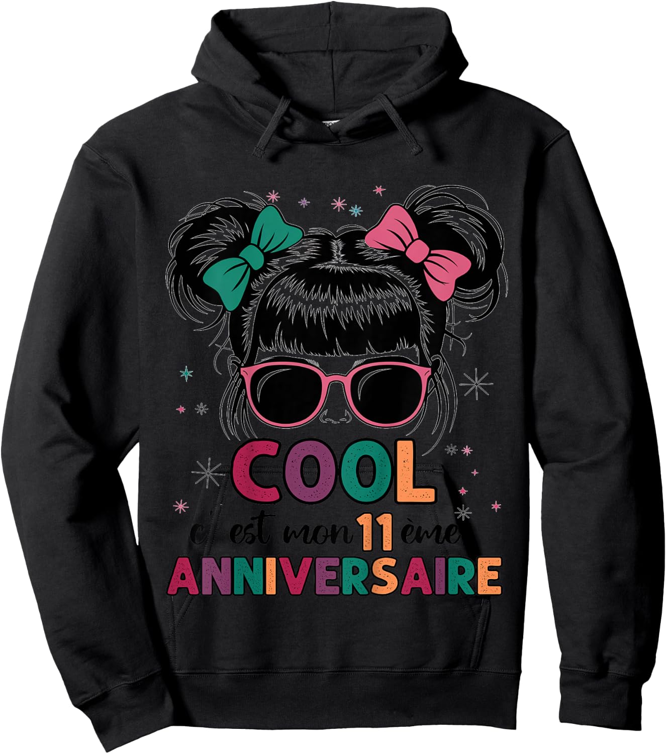 Children's 11 Year Old Birthday Gift Girl Cool Fun Glasses Festive , white, 2 Hoodie - Hoodie | Black