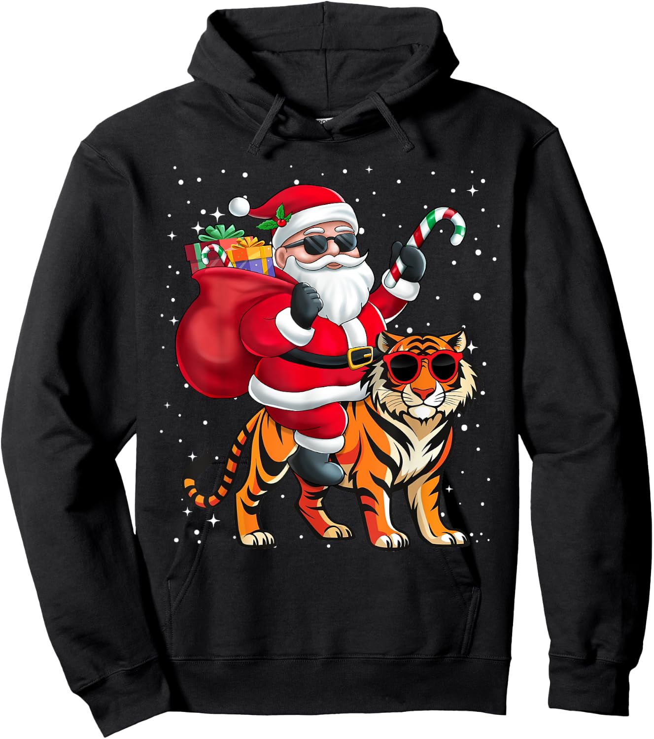 Santa Claus Riding A Tiger Christmas Boy Girl Kids Hoodie - Hoodie | Black