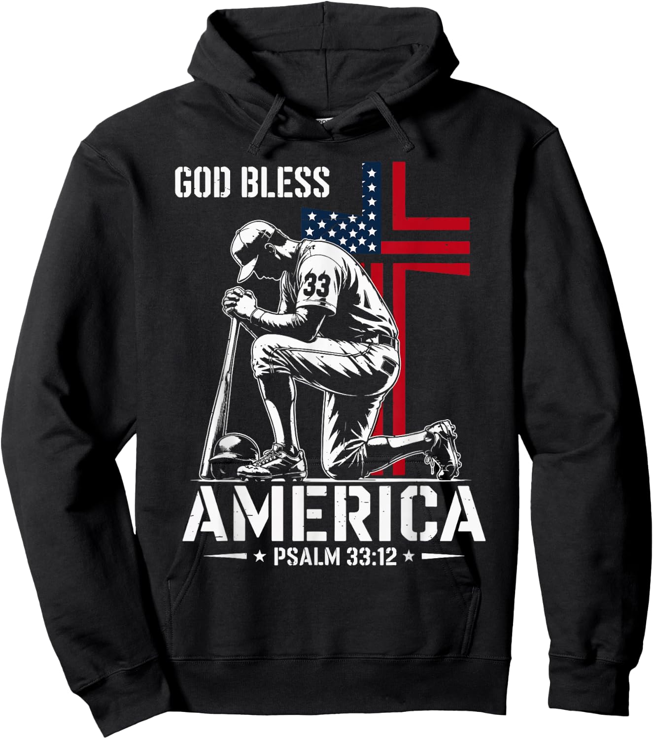God Bless America Patriotic Baseball Christian Faith Men's Hoodie - Hoodie | Black
