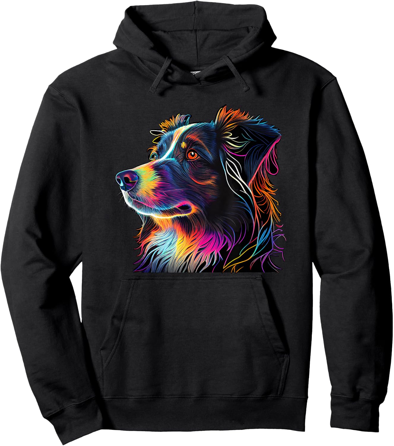 Australian Shepherd Mini Colorful Abstract Line Art Hoodie - Hoodie | Black