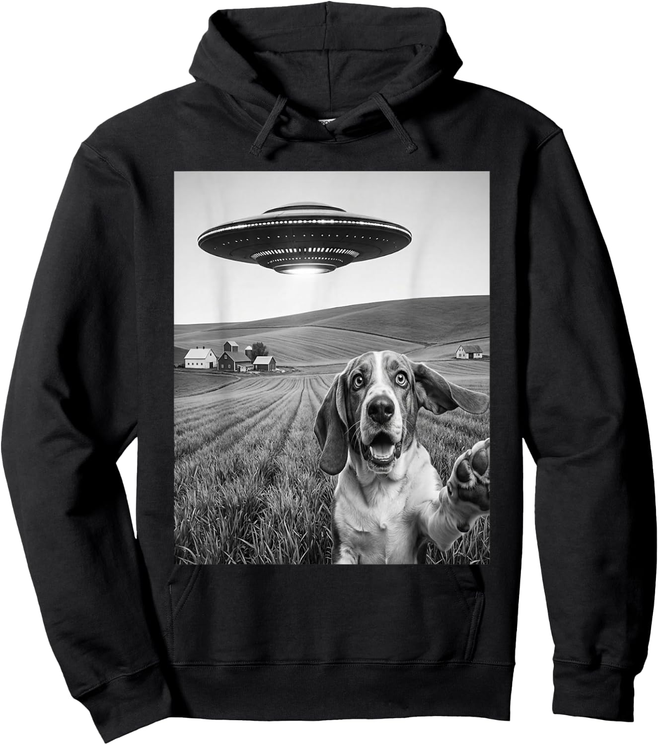 Selfie with Alien UFO Funny Basset Hound Dog Lover Hoodie - Hoodie | Black