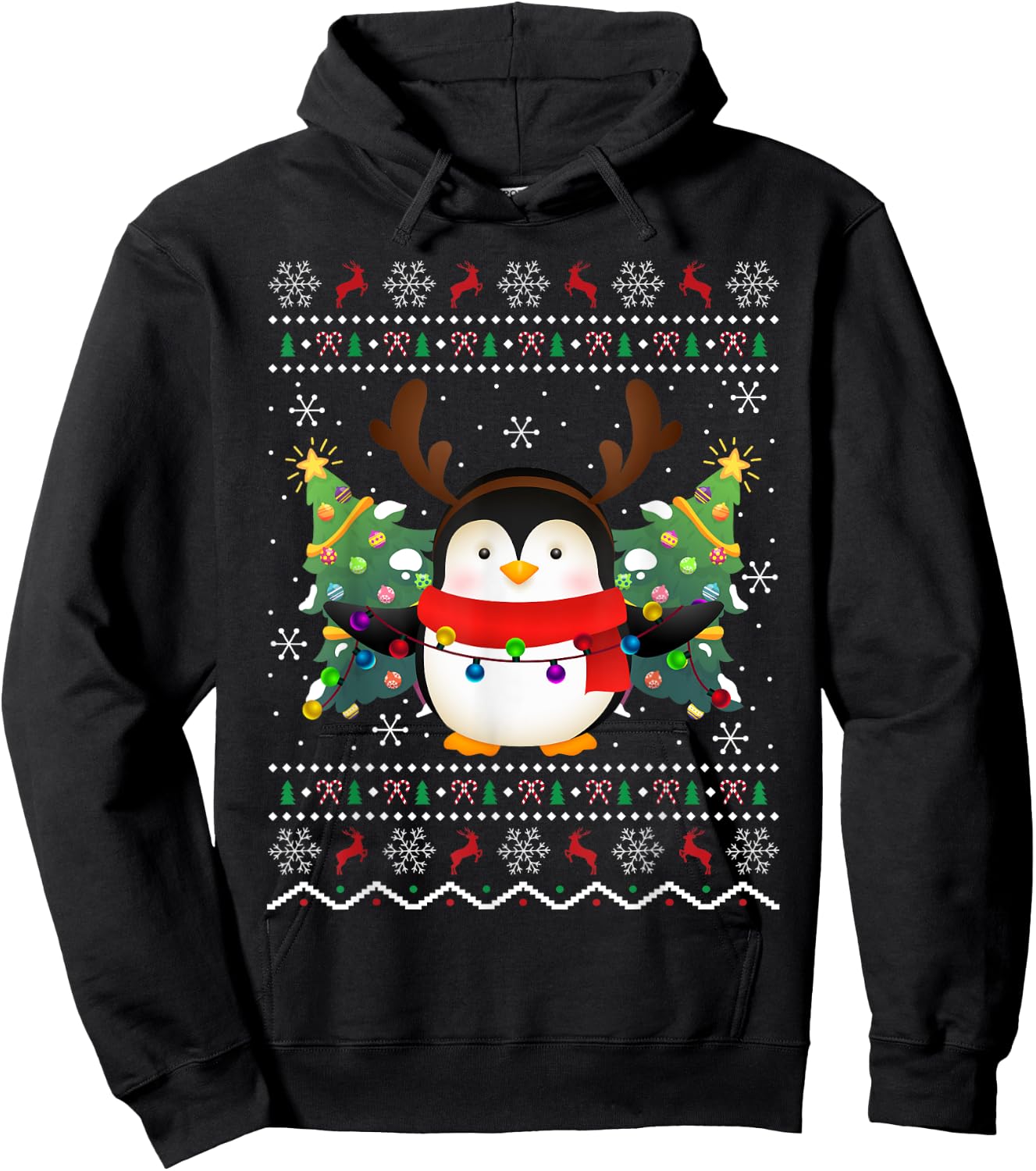 Penguin Lover Xmas Sweater Ugly Santa Penguin Christmas Hoodie - Hoodie | Black