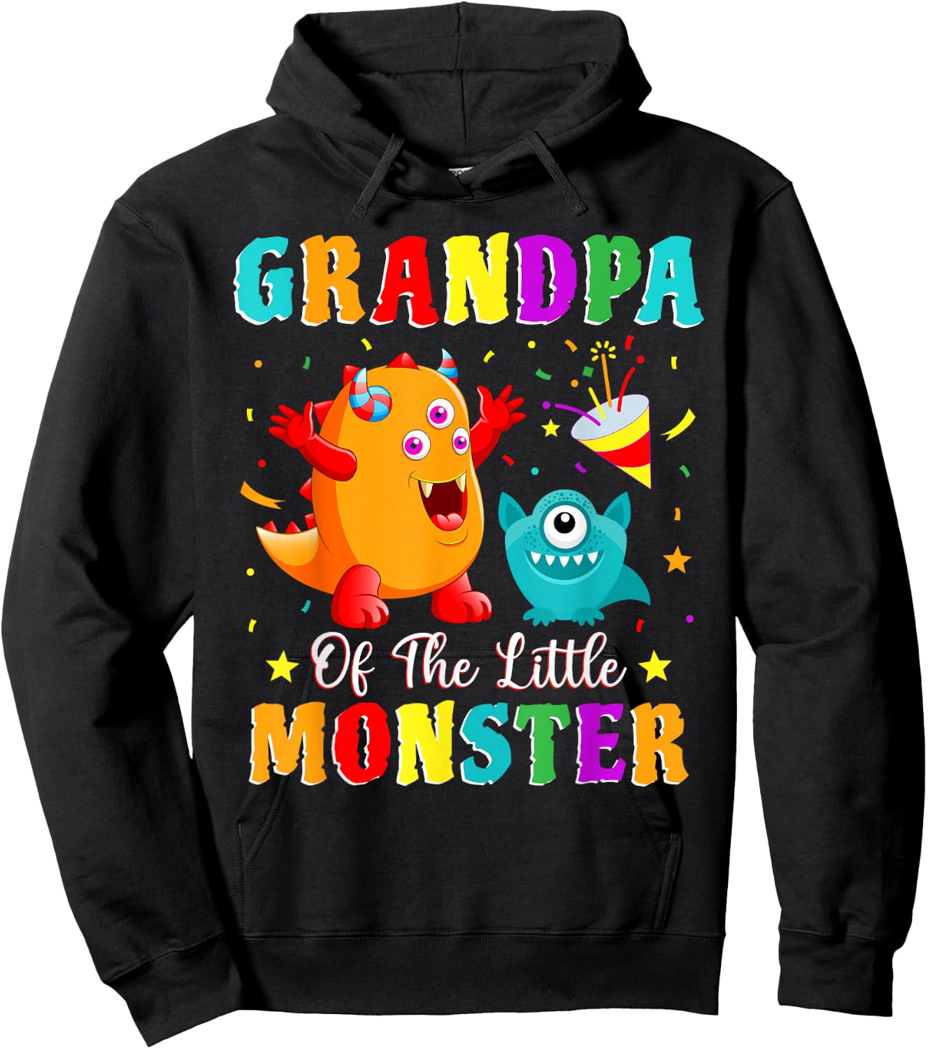 Grandpa Of The Little Monster Family Matching Birthday Party Hoodie - Hoodie | Black