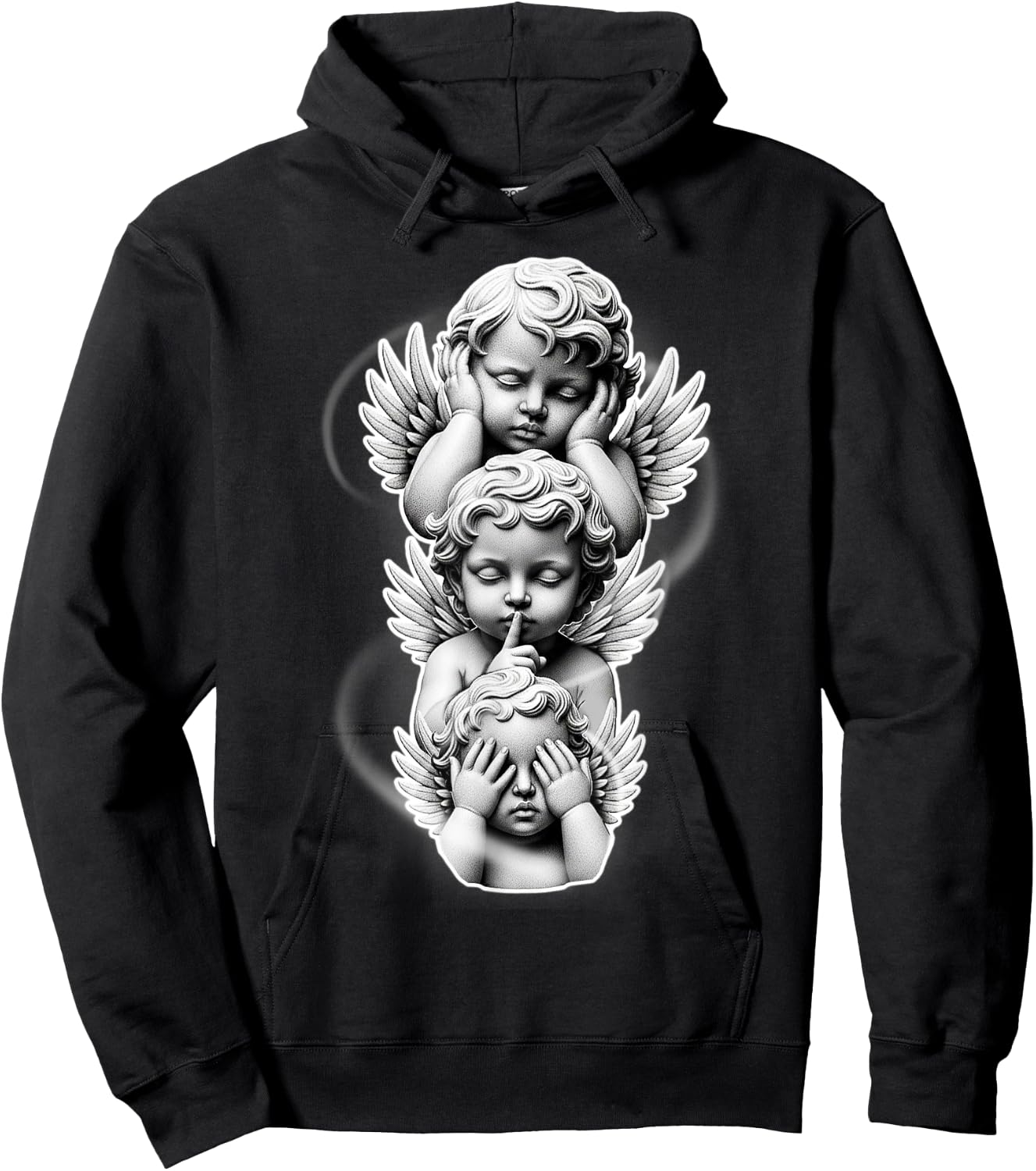 See No Evil Speak No Evil Hear No Evil Baby Angel Cherubs Hoodie - Hoodie | Black