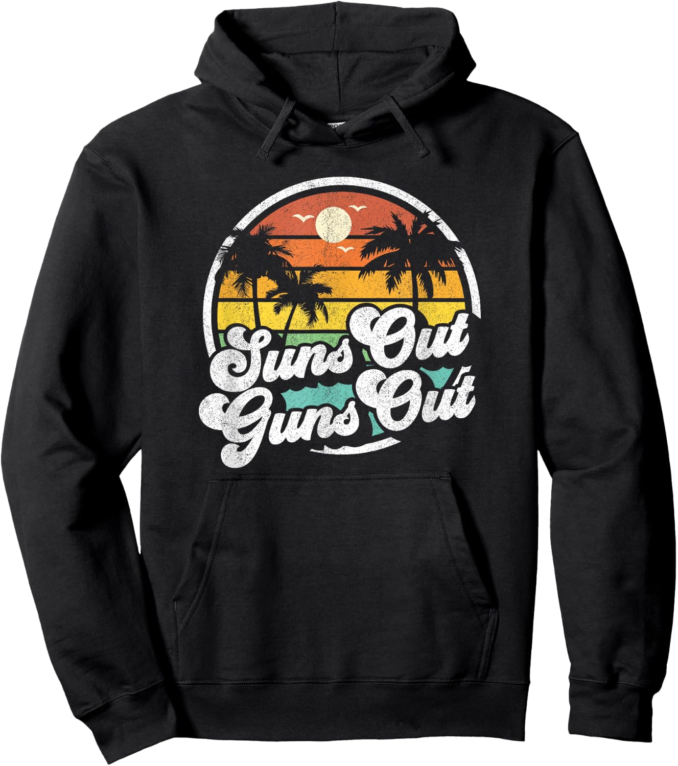 Suns Out Guns Out Funny Beach Vacation Retro Surfing Gift Hoodie - Hoodie | Black