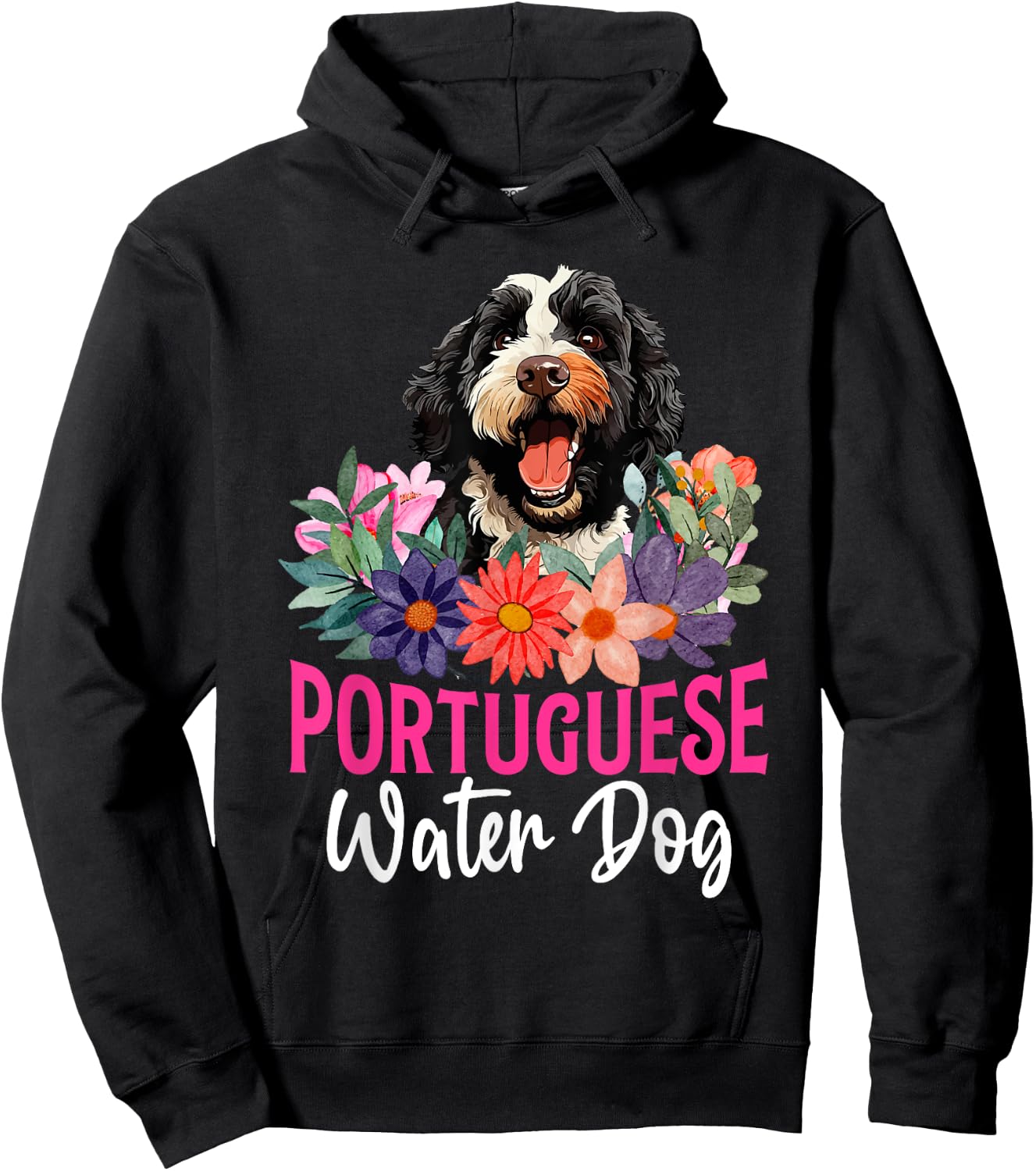 Sunset Retro Portuguese Water Dog - Pet Paw Hoodie - Hoodie | Black