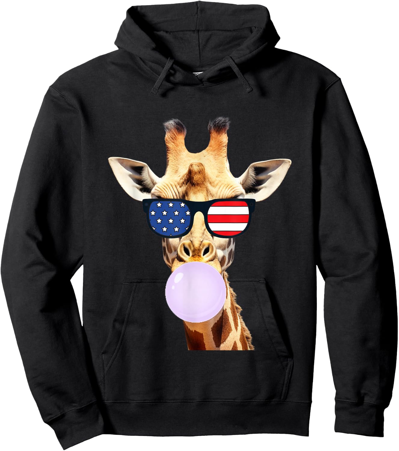 Funny Giraffe American Flag 4th Of July Adults Kids USA Hoodie - Hoodie | Black