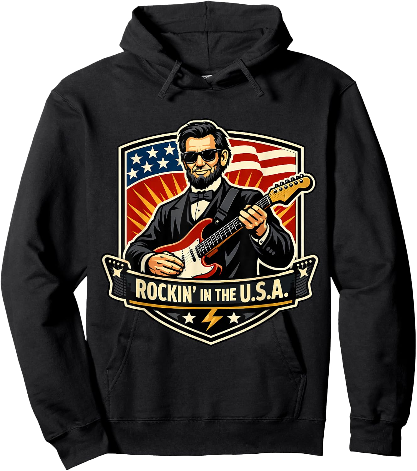 Rockin in The USA President Guitar American Independence Day Hoodie - Hoodie | Black