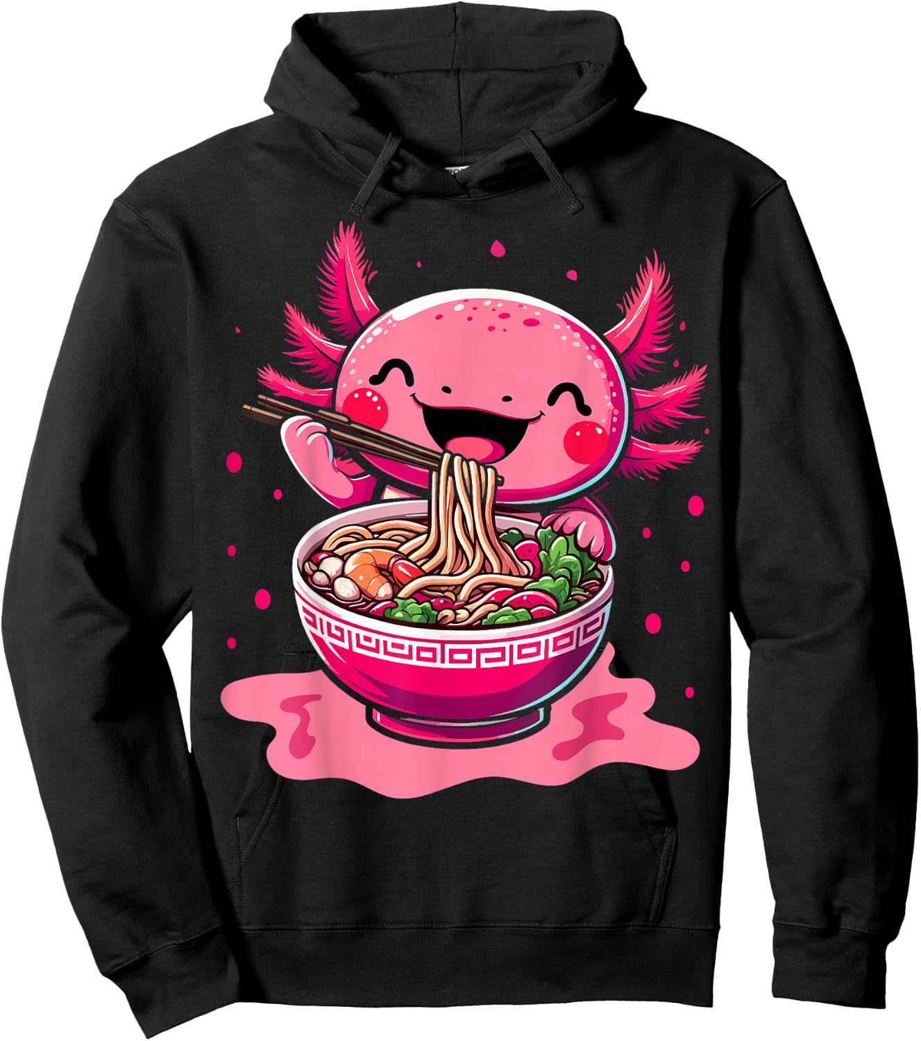 Kawaii Axolotl Eating Ramen Noodles Kids Teen Boys Girls Hoodie - Hoodie | Black