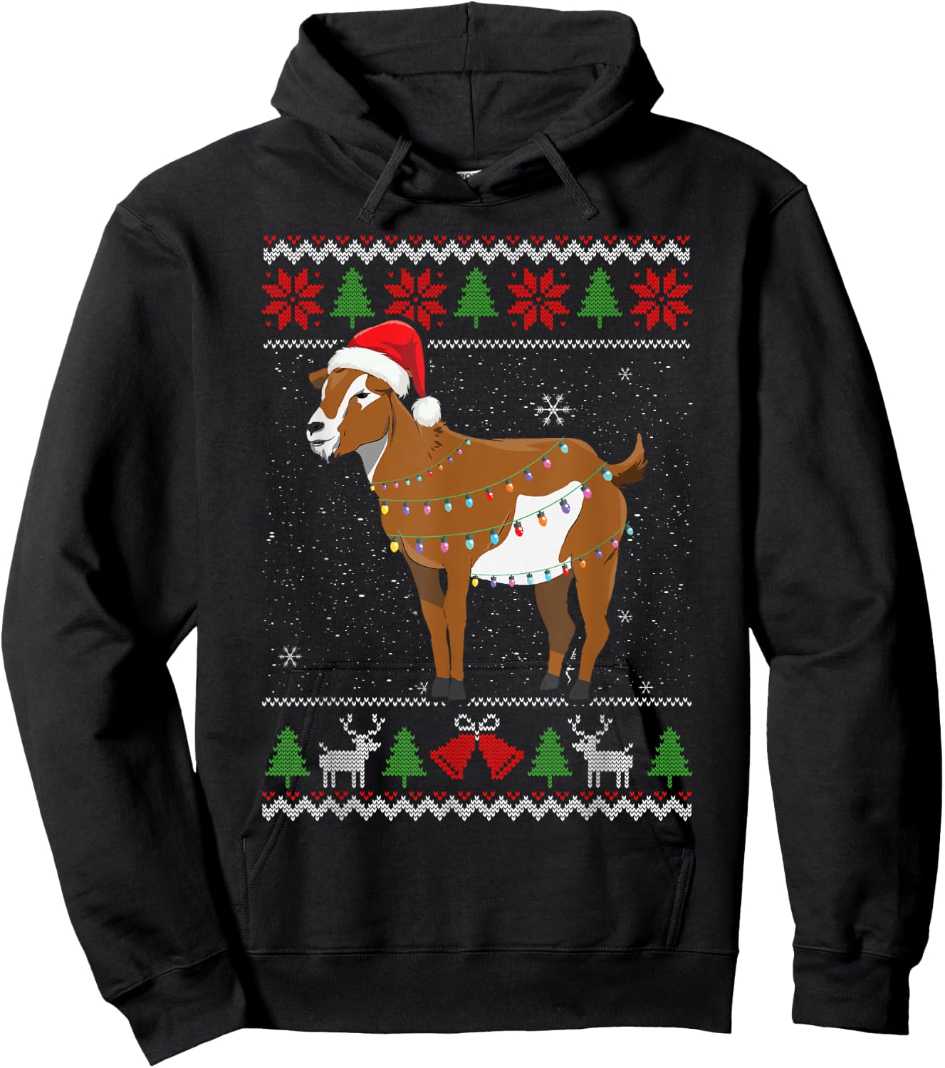 Goat Christmas Sweater Goat Christmas Tree Lights Hoodie - Hoodie | Black