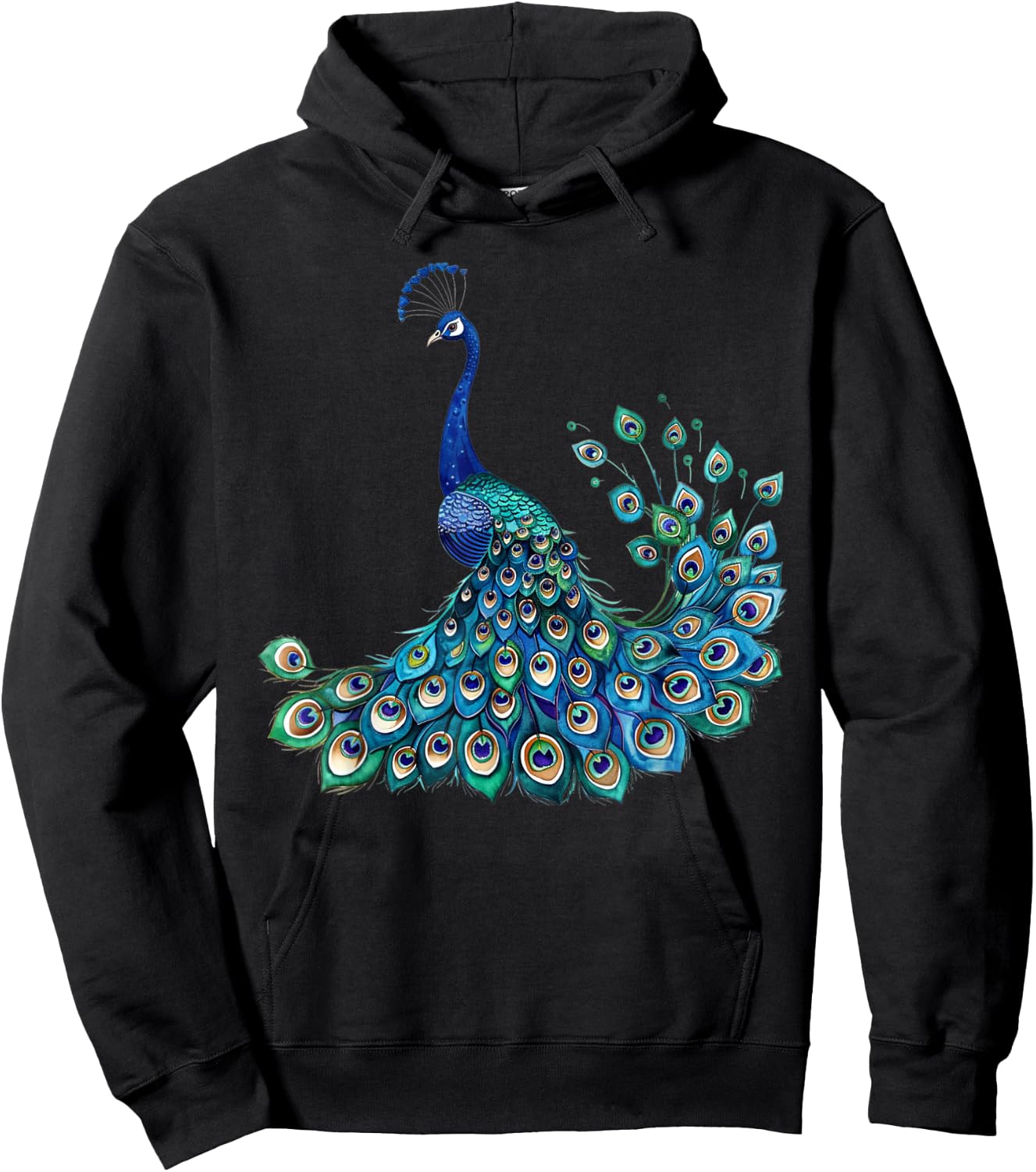 Blue Peacock Teal Feathers Bird Lover Men Women Kids Hoodie - Hoodie | Black