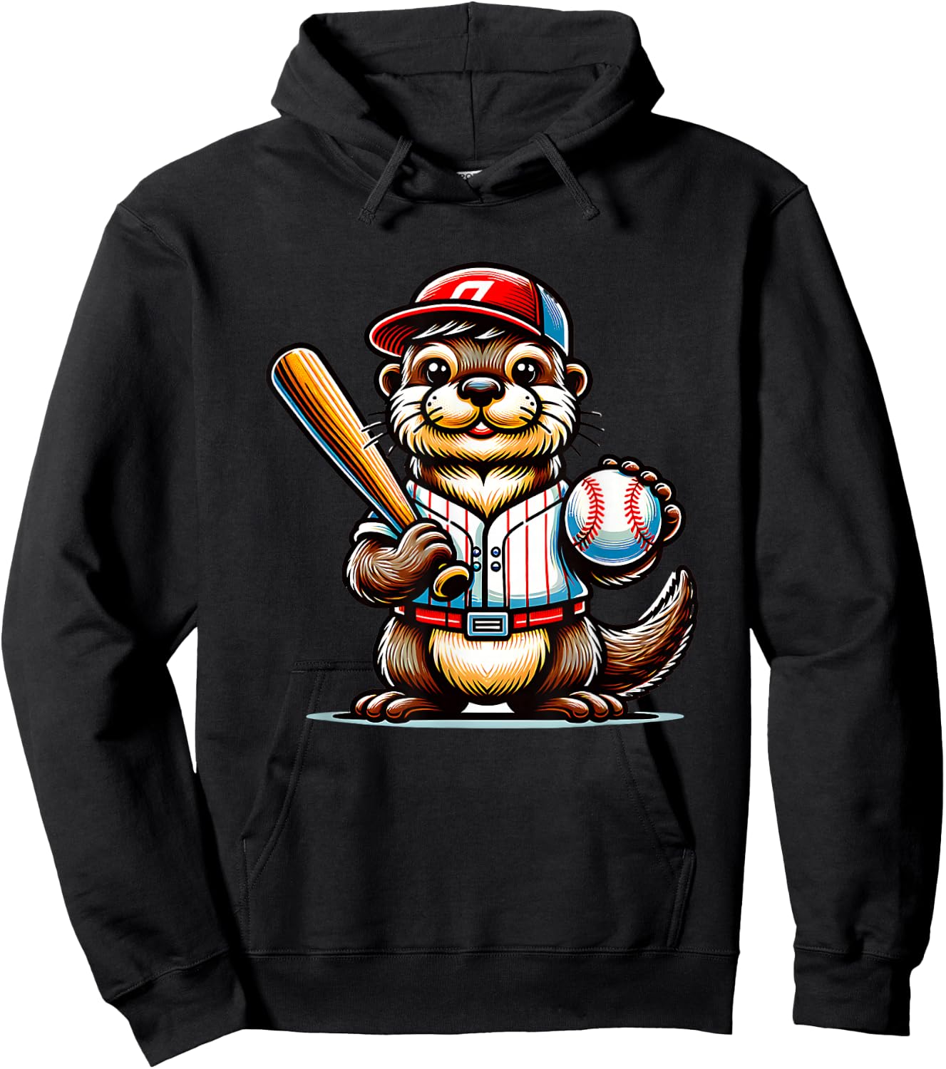 Otter Playing Baseball Funny Sport Design Hoodie - Hoodie | Black