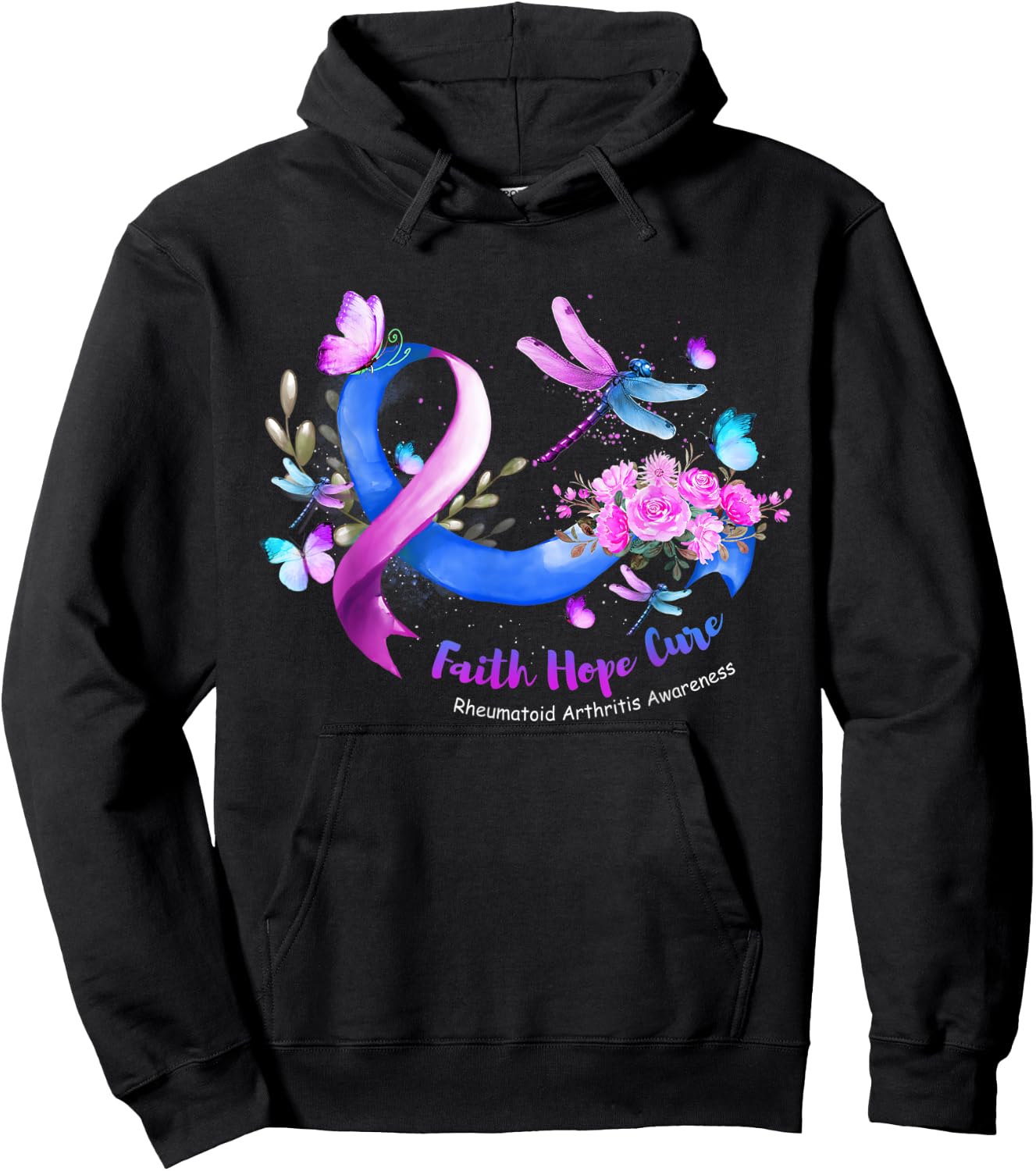 Faith Hope Cure Dragonfly Rheumatoid Arthritis Awareness Hoodie - Hoodie | Black
