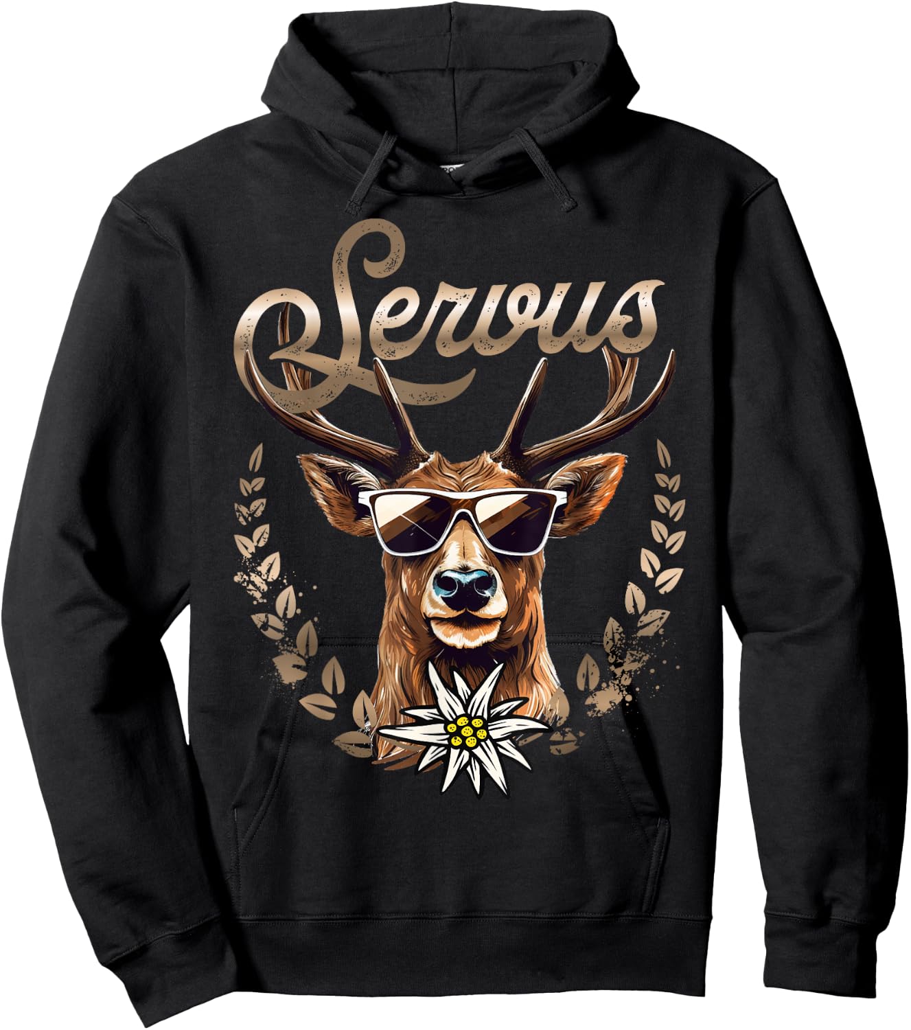 Traditional Men's Costume Shirt Women's Deer Servus , black Hoodie - Hoodie | Black