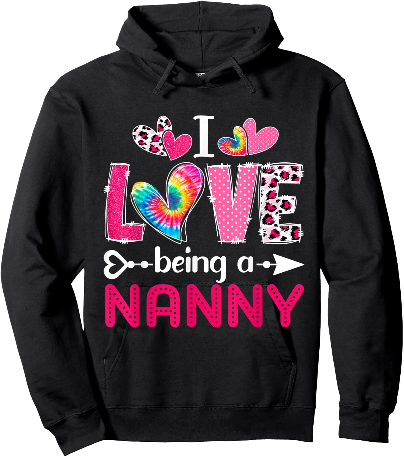 Tie Dye Leopard Happy Mother's Day Love Being Nanny Plaid Hoodie - Hoodie | Black