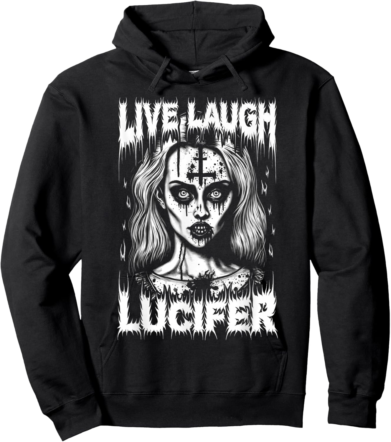Live Laugh Lucifer Satanic Goth Woman In Demonic Makeup Hoodie - Hoodie | Black