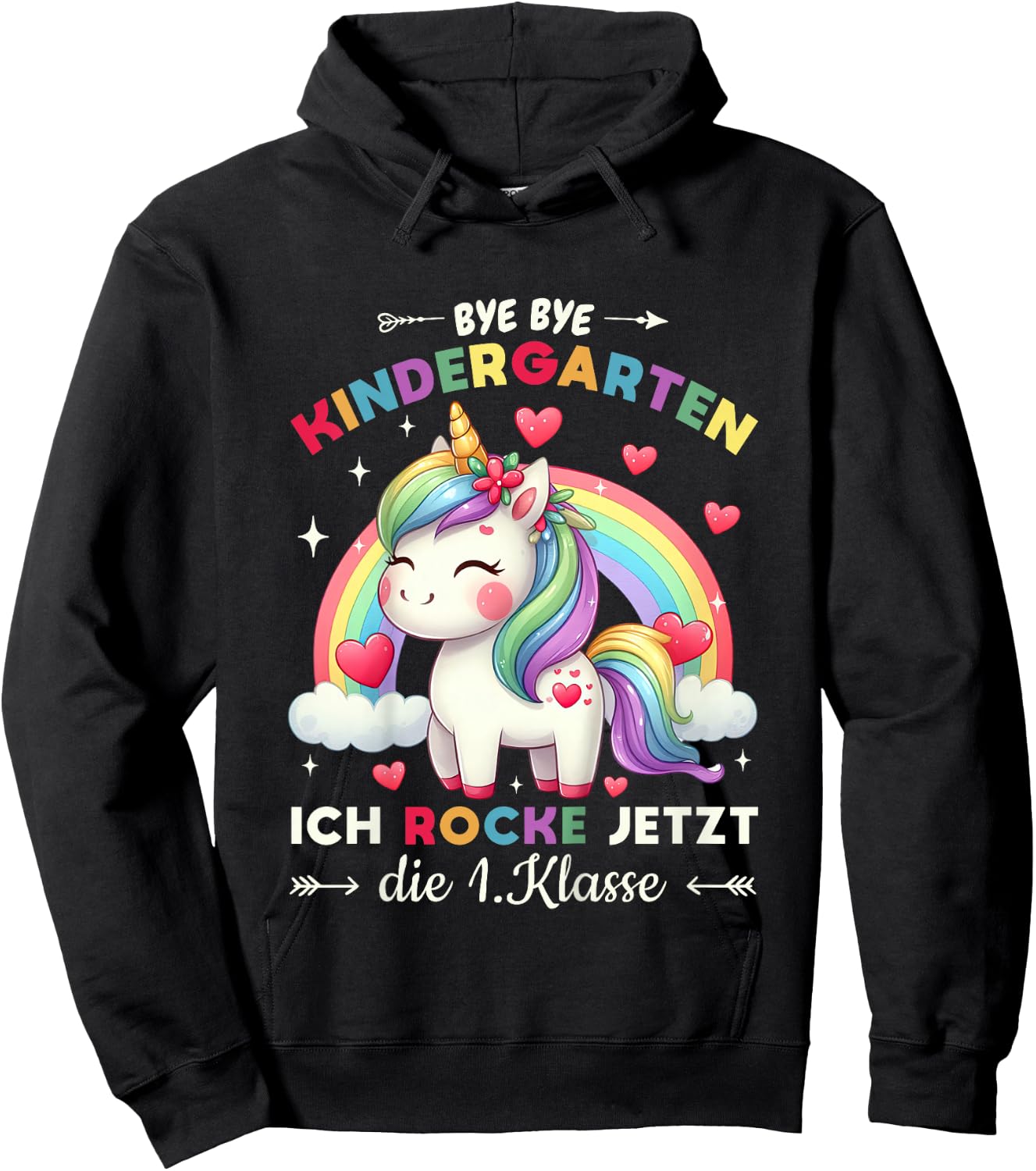 Bye Bye Kindergarten Abschied Schulkind Mädchen Einhorn Hoodie - Hoodie | Black