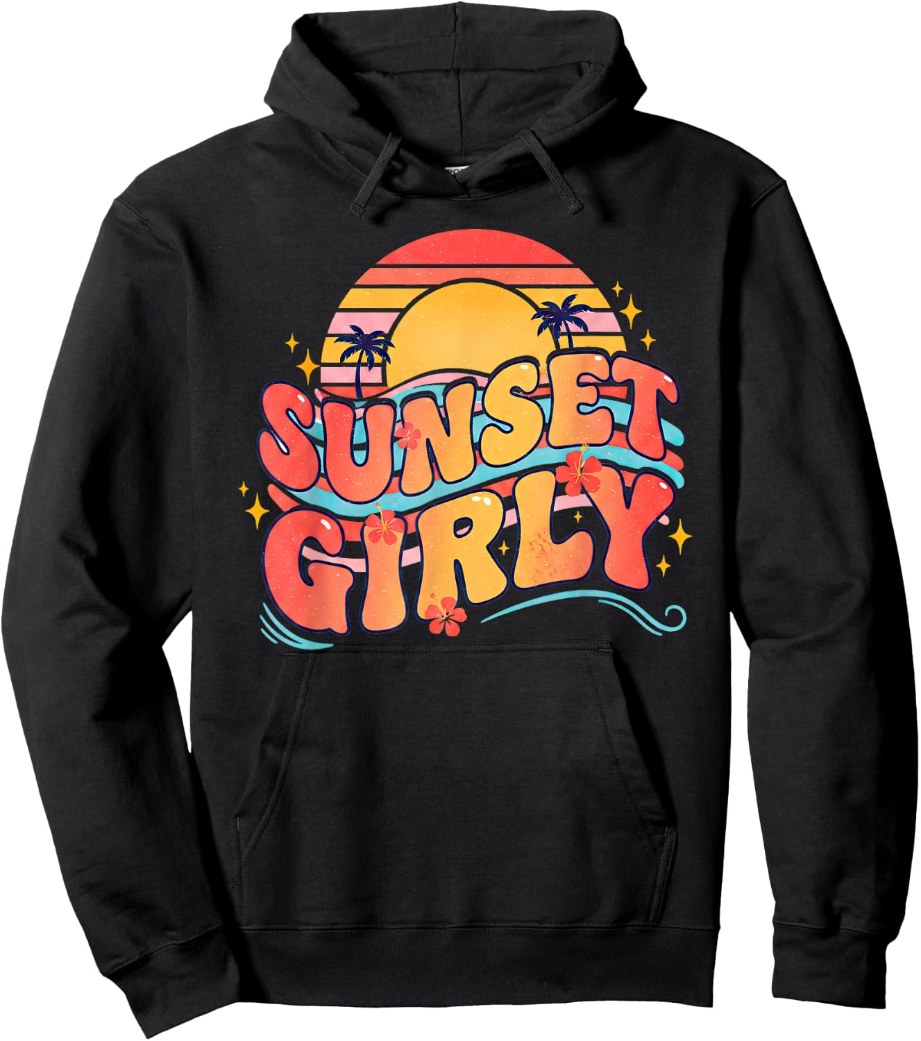 Sunset Girly Tropical Beach Sunset Groovy Summer Hoodie - Hoodie | Black