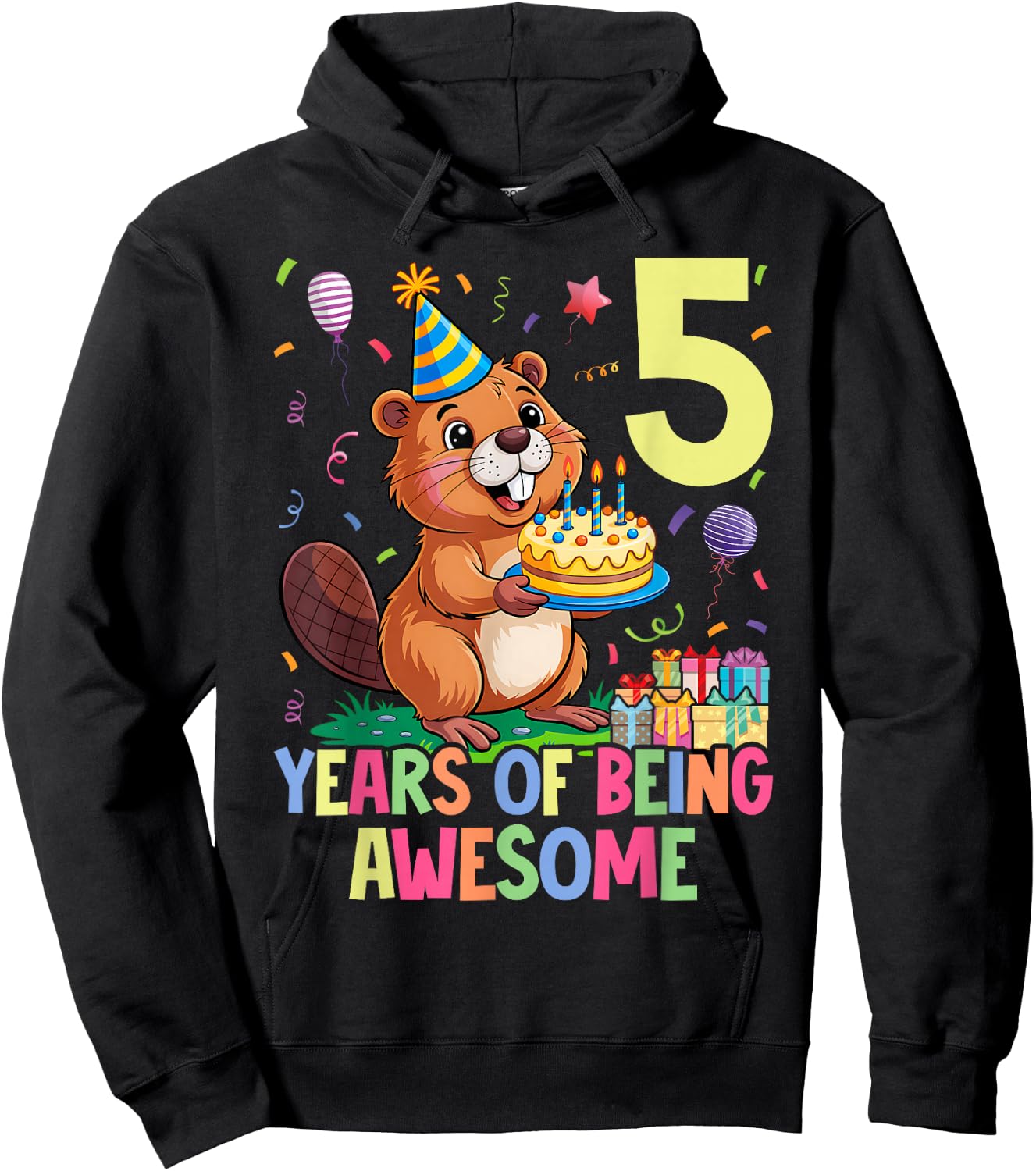Beaver 5th Birthday for Kids Five Year Old Beaver Hoodie - Hoodie | Black