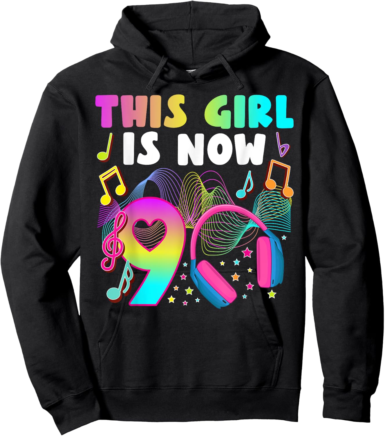 9th Music Birthday Party 9 Year Old Musical Birthday Hoodie - Hoodie | Black