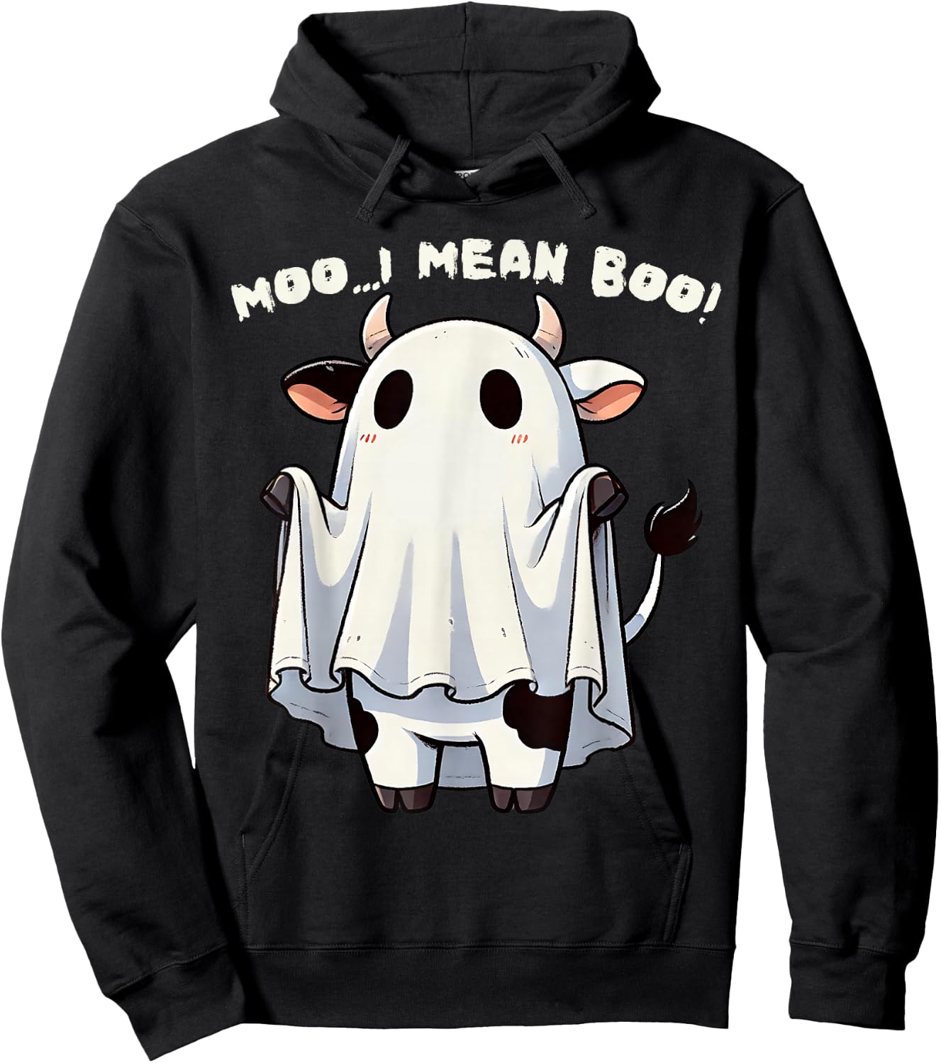 Moo I Mean Boo Funny Cow Ghost Halloween Costume Hoodie - Hoodie | Black