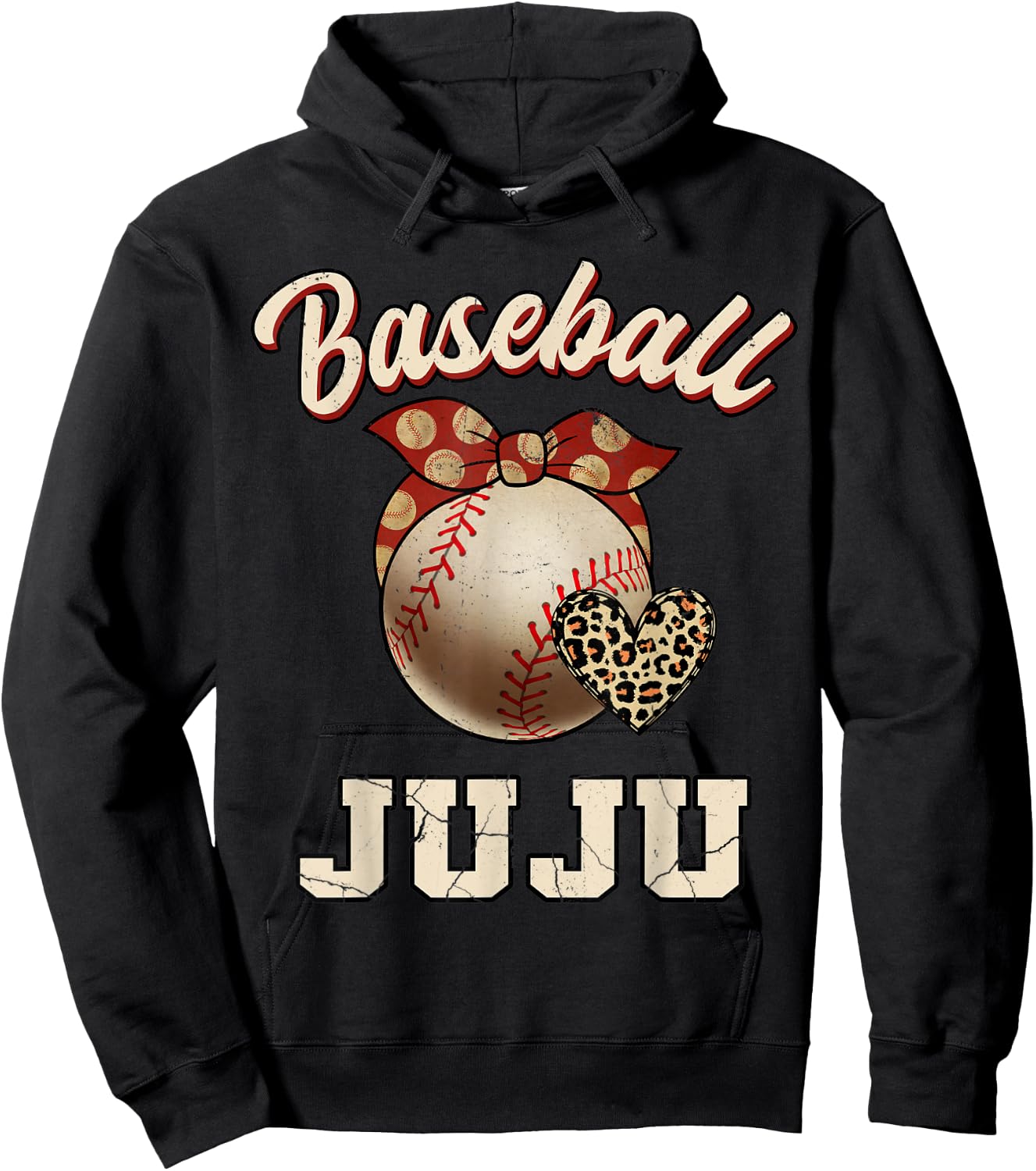 Baseball Juju Bandana Leopard Heart Fans Mother's Day Hoodie - Hoodie | Black