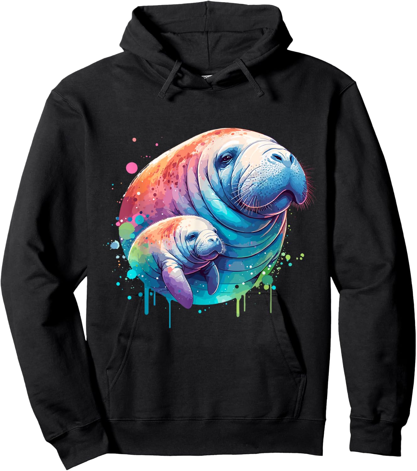 Sea Cows Manatee Mom and Baby Hoodie - Hoodie | Black