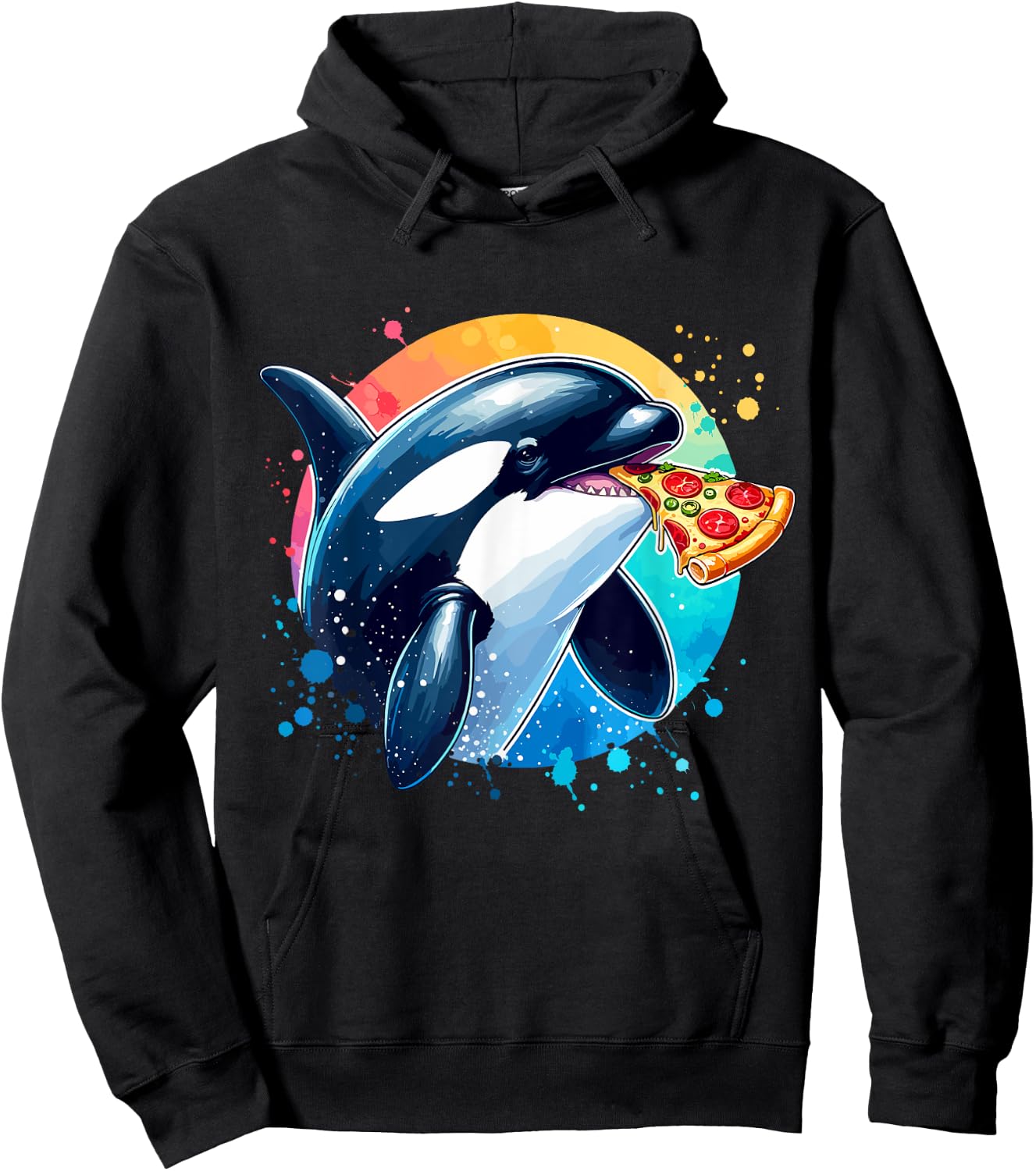 Orca Whale Eating Margherita Pizza Funny Hoodie - Hoodie | Black