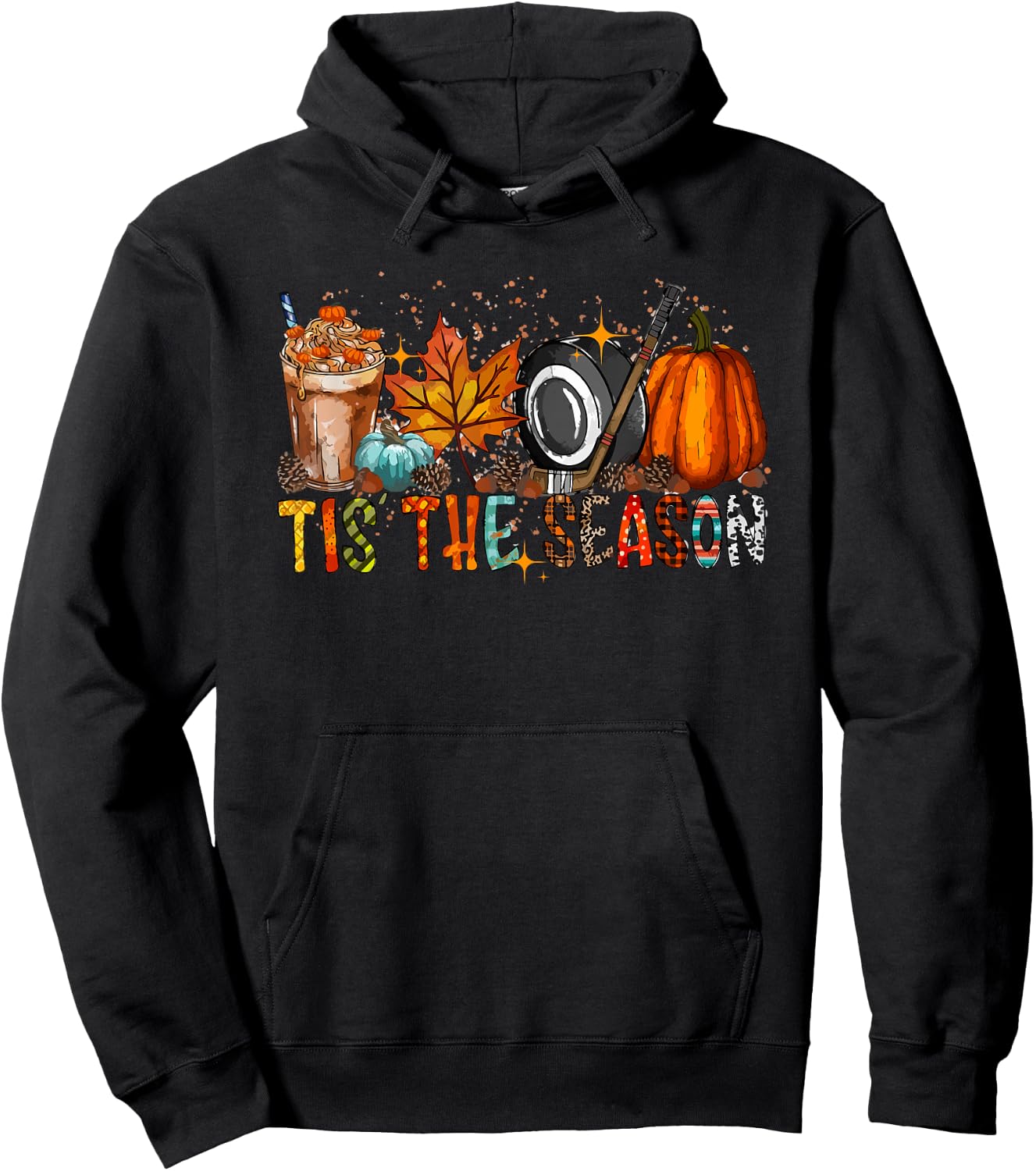 Tis Season Hockey Latte Leaves Hello Pumpkin Halloween Hoodie - Hoodie | Black