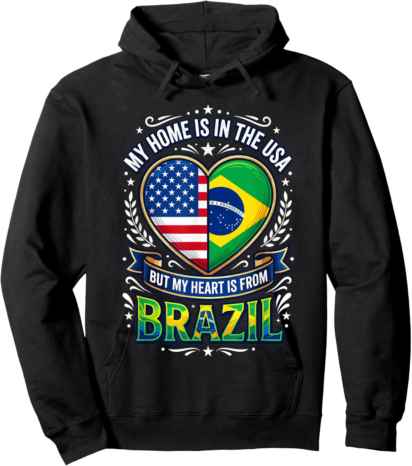 Brazilian American Flag Heritage Roots Love Brazil USA Hoodie - Hoodie | Black