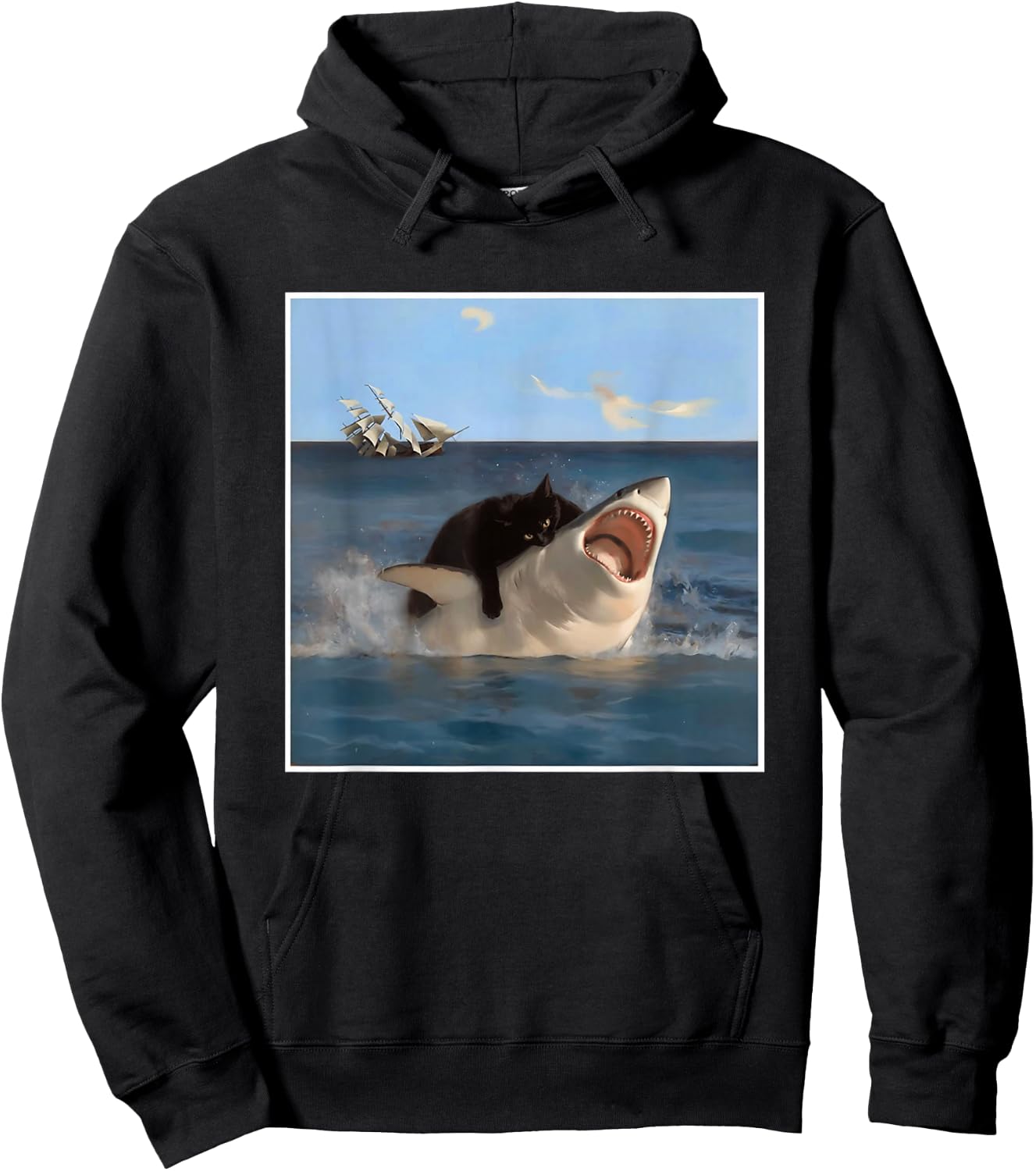 Funny Art & Cat Lover Quote Cat Biting Shark Cool Fat Cat Hoodie - Hoodie | Black