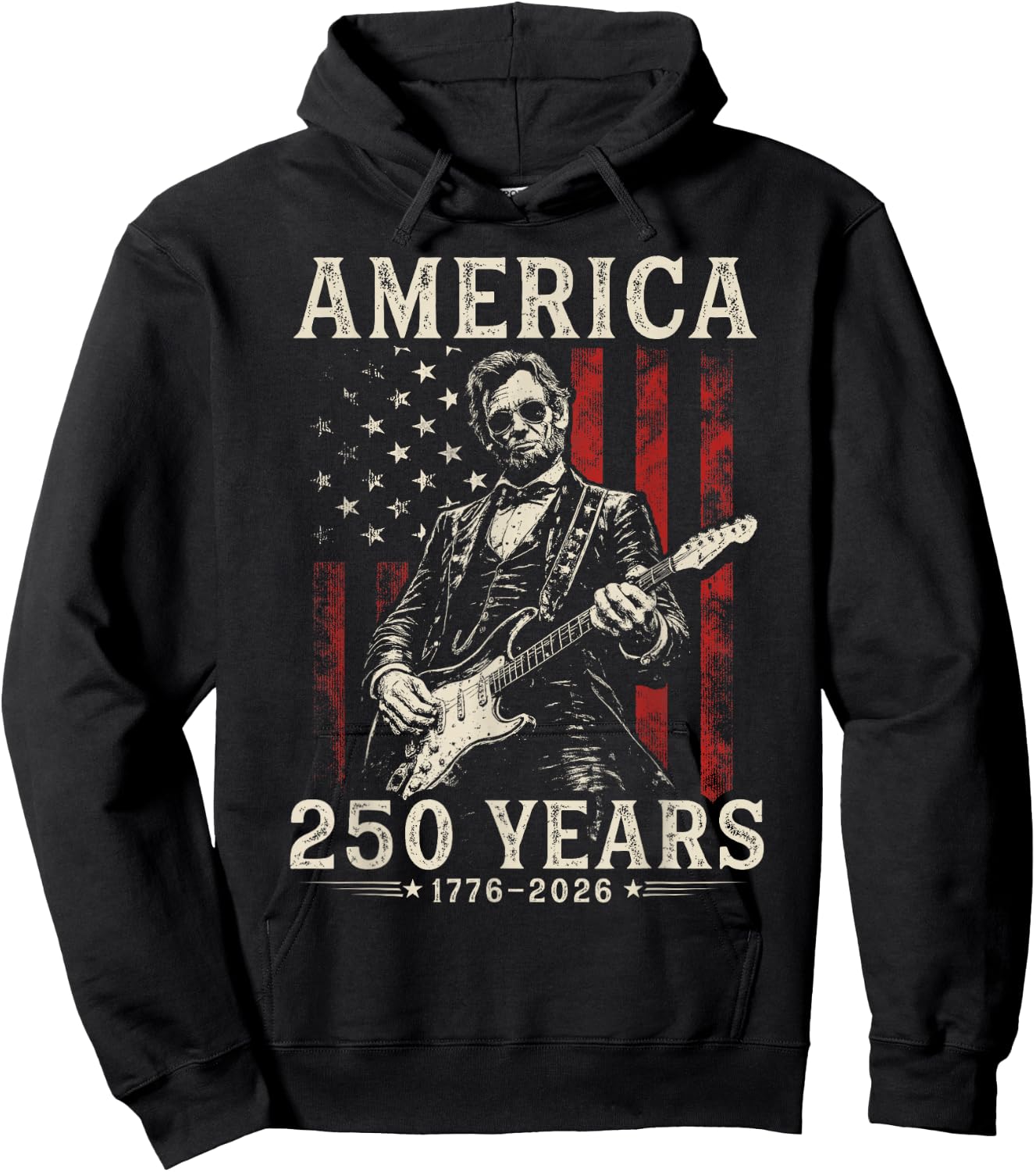 Vintage Abraham Lincoln Abe Lincoln Playing Guitar 250 Years Hoodie - Hoodie | Black