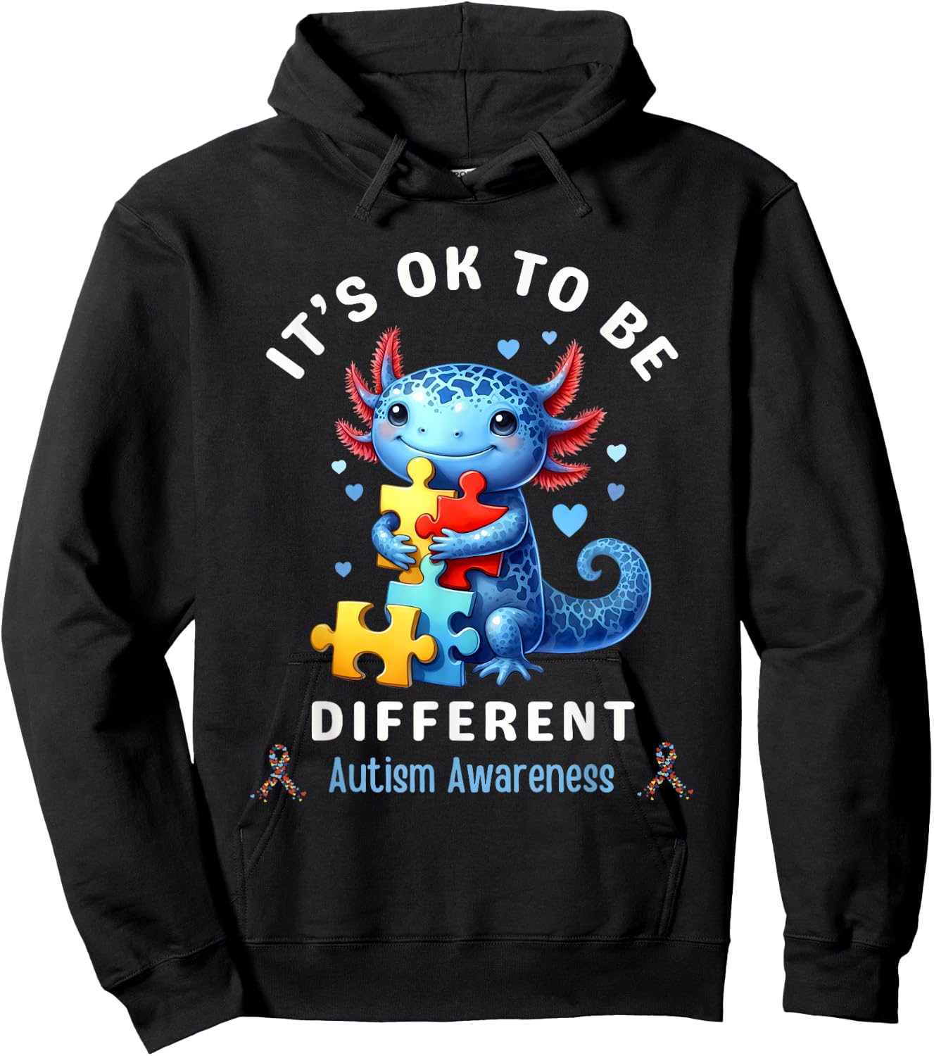 It's Ok To Be Different Autism Awareness Cute Axolotl Animal Hoodie - Hoodie | Black