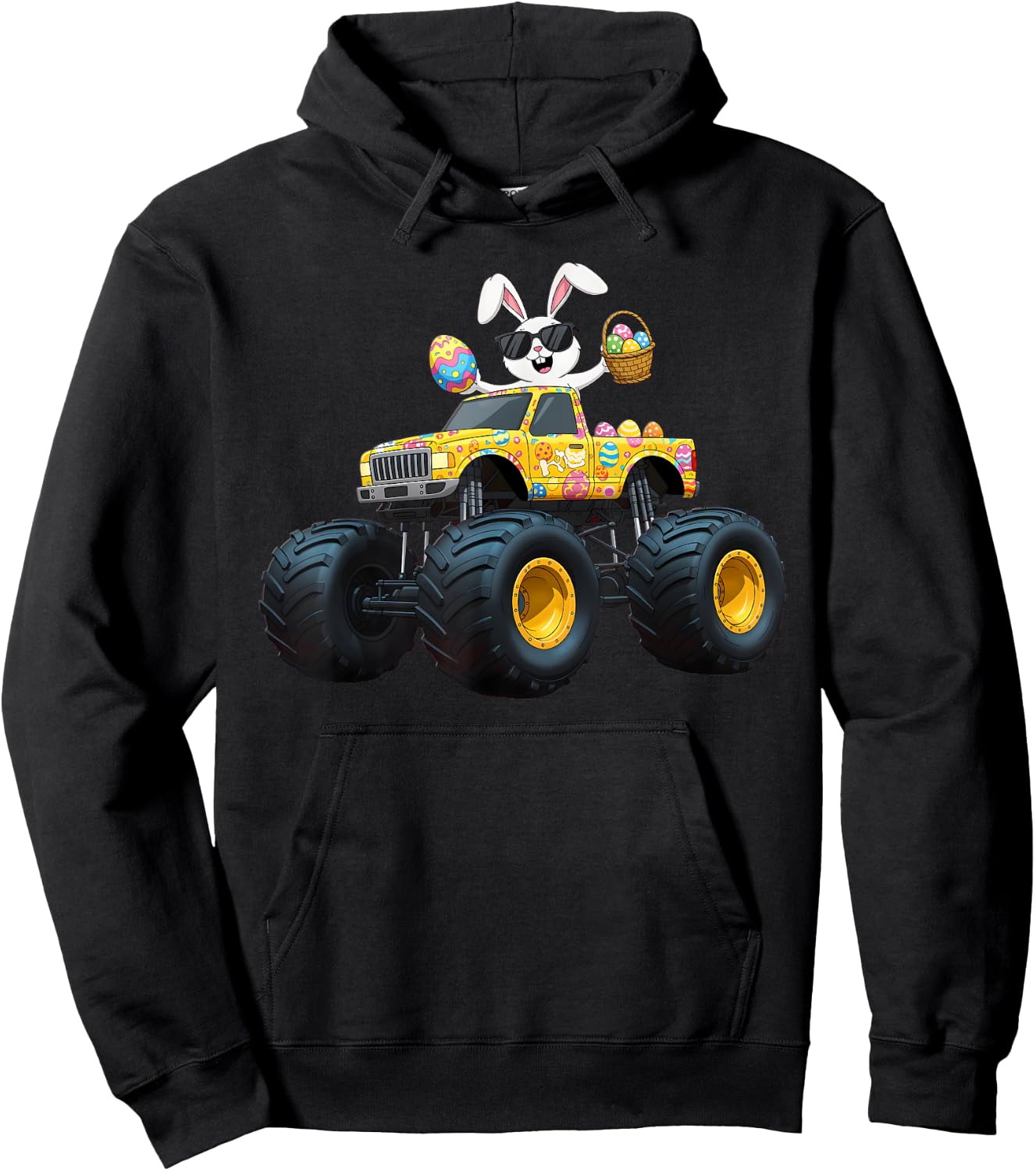 Easter Day Bunny Monster Truck Lovers Eggs Boys Girls Hoodie - Hoodie | Black