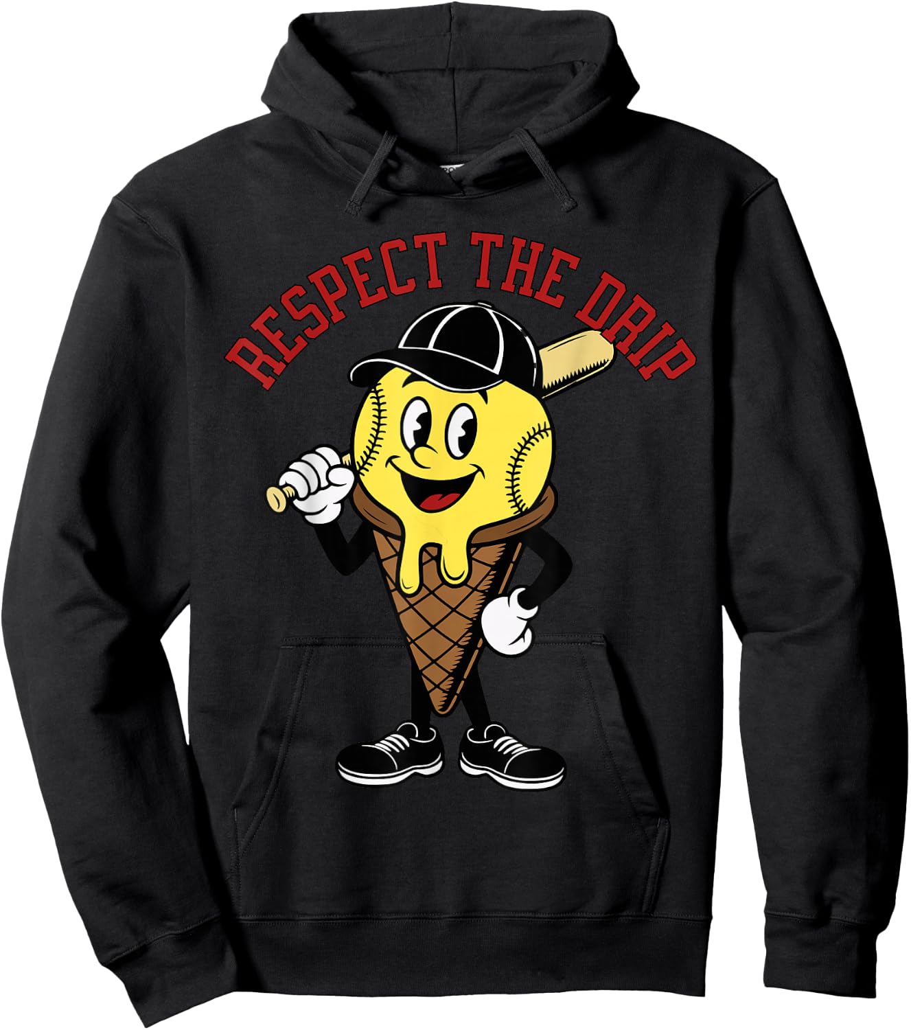 Baseball Ice Cream Drip Mascotte Retro Hoodie - Hoodie | Black