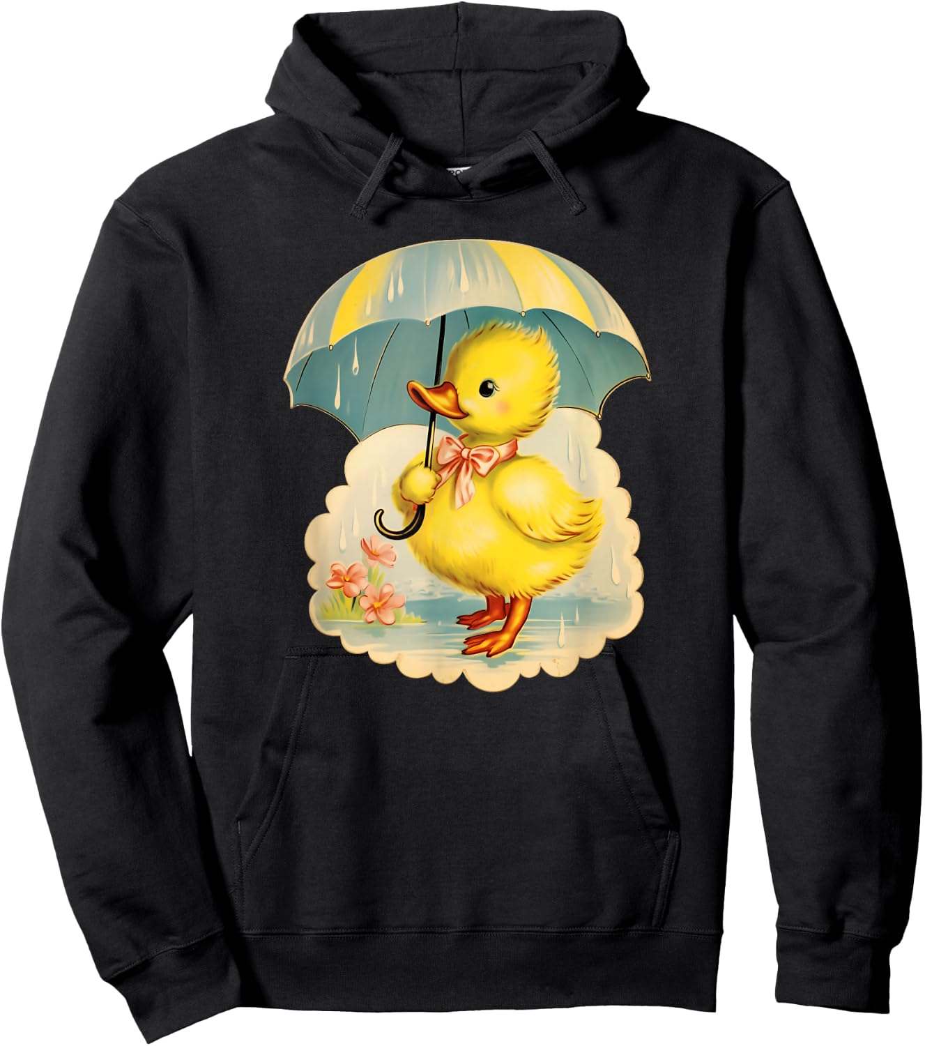 Vintage Easter Spring Duck With Umbrella Retro Vintage Hoodie - Hoodie | Black