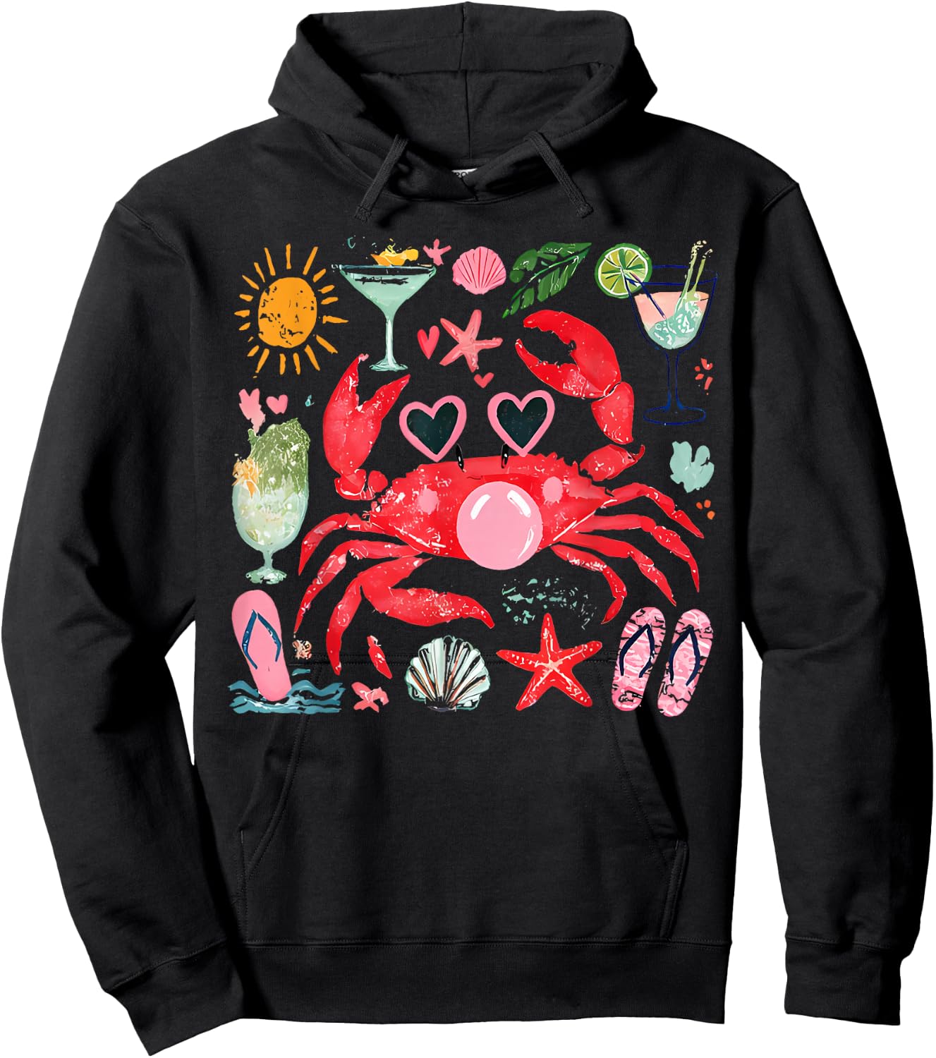 Crab Funny Crab Blowing Bubble Beach Vibes Summer Vacation Hoodie - Hoodie | Black