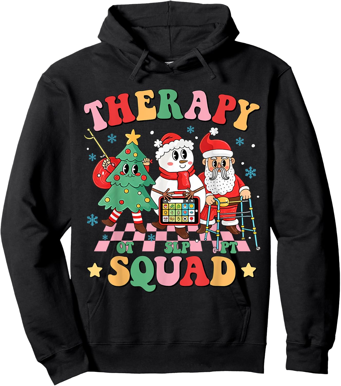 Therapy Squad SLP OT PT Christmas Retro Rehab Team Xmas Crew Hoodie - Hoodie | Black